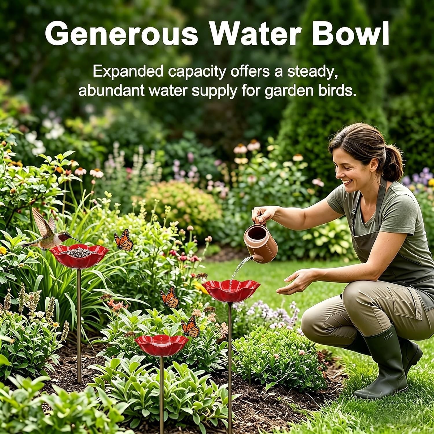 Handmade Metal Flower Garden Stake, Bird Bath for Outside Garden Patio Yard L…