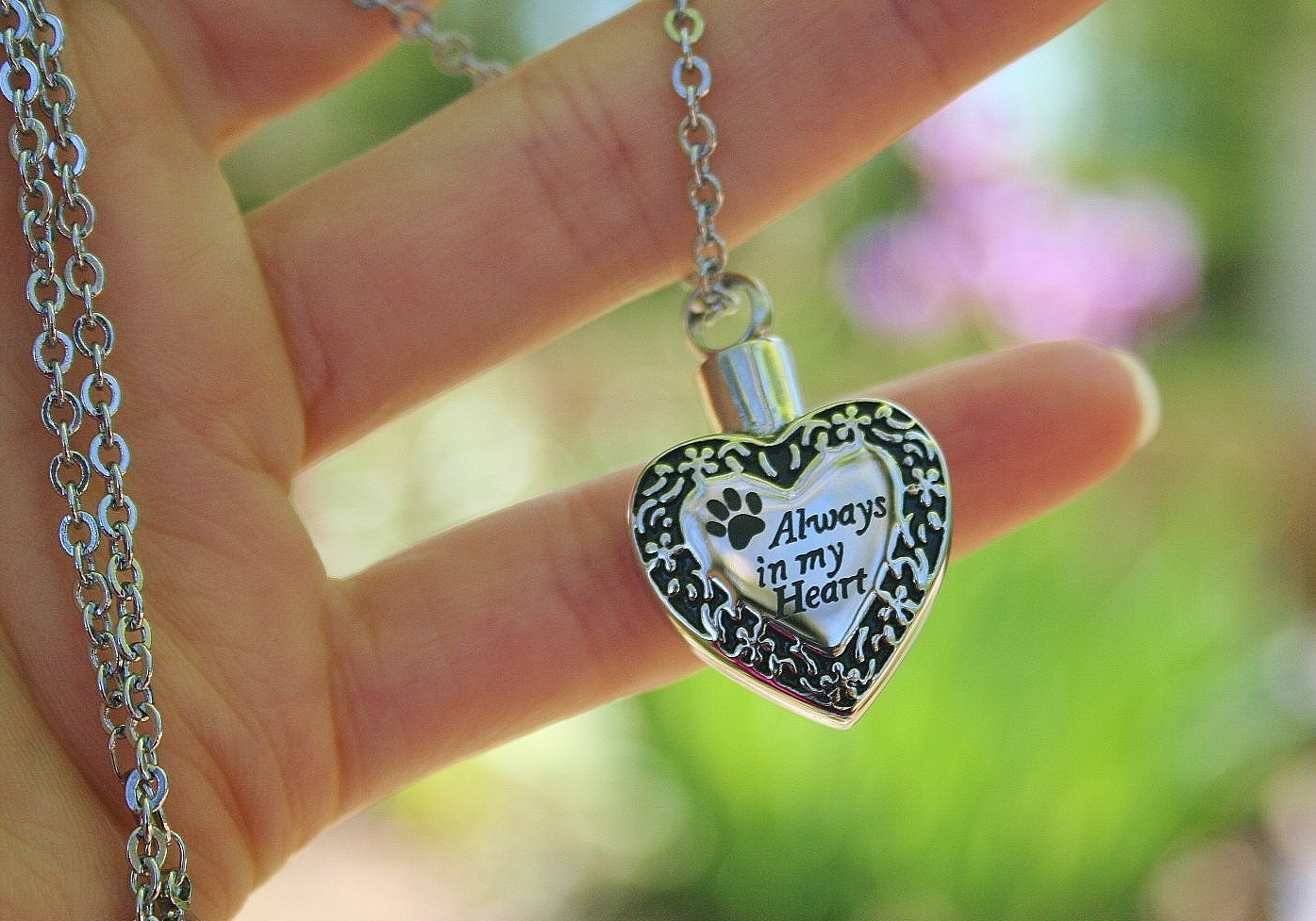 Keyring Urn .5″ Key Chain Pet Cremation Pendant Dog Cat Ash Always in my Heart