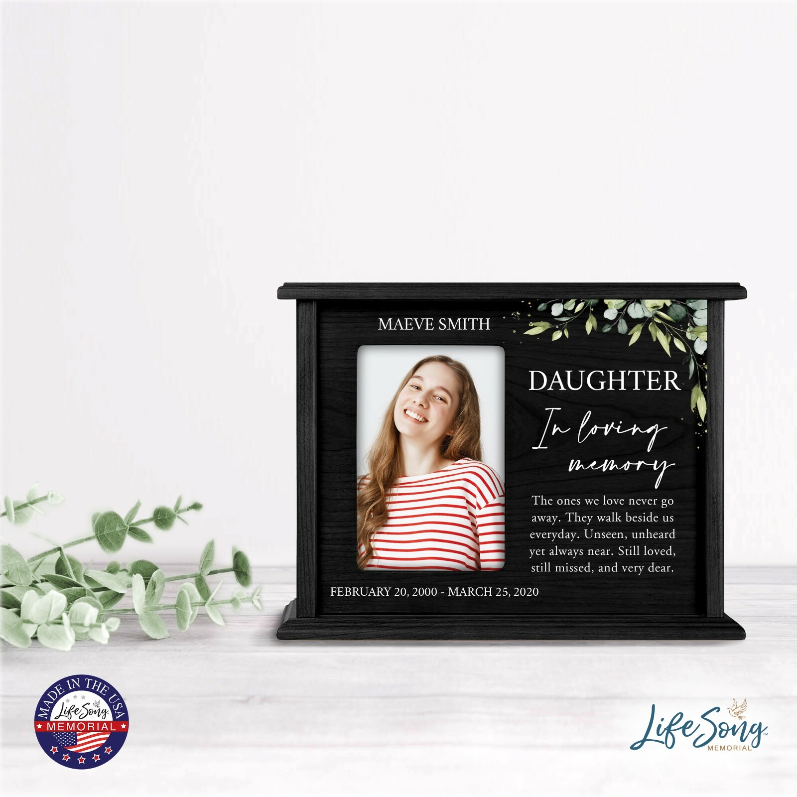 Custom Cremation Urn Box Holds 200 cu in w/ 4×6 Photo In Loving Memory(Daughter)