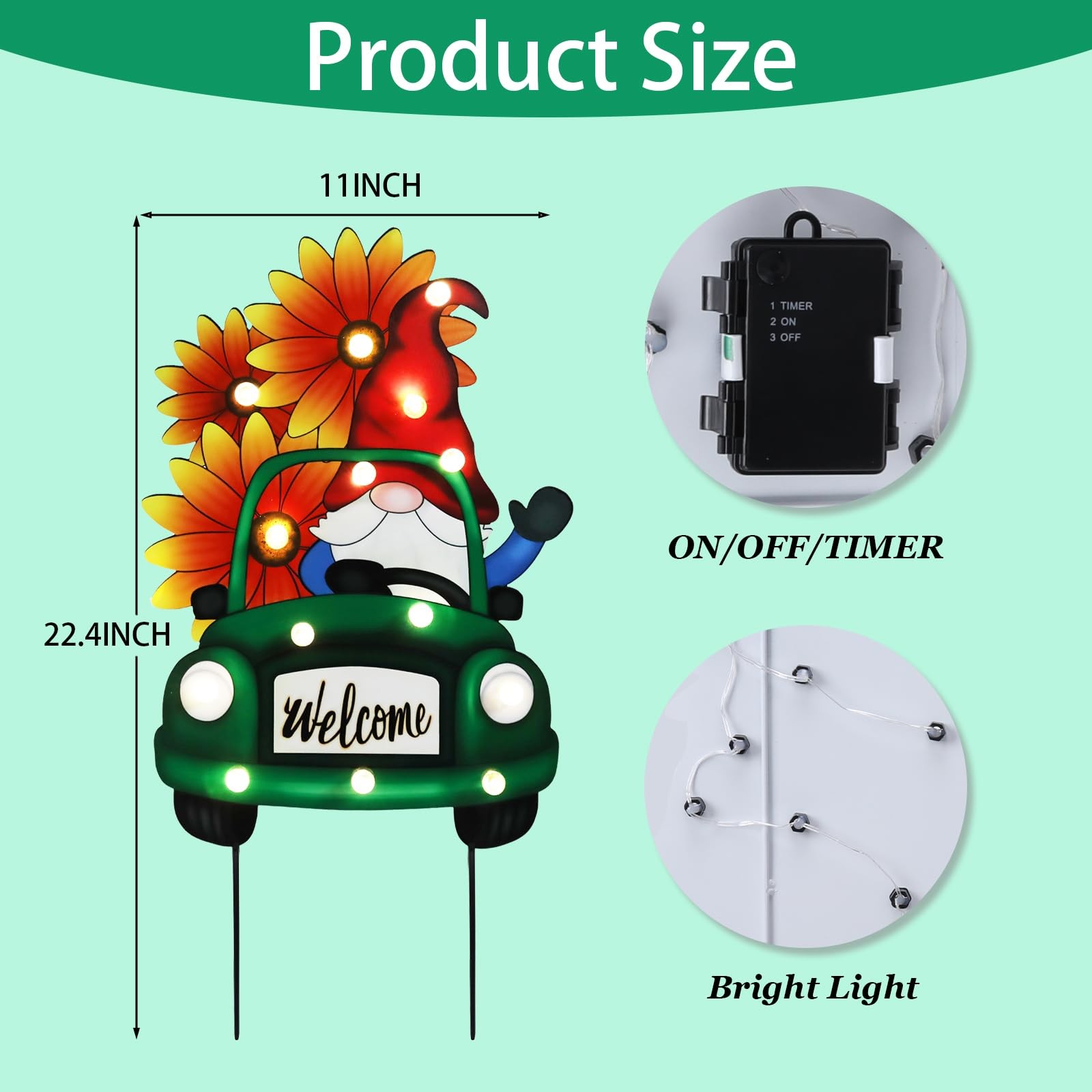 Decorative Garden Stakes – Lighted Gnome Drive Truck Yard Sign Stakes with Su…
