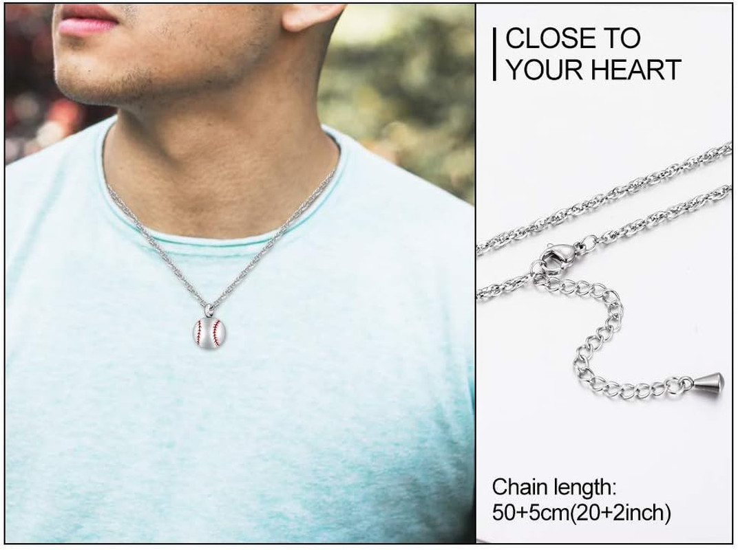 Baseball Urn Necklace for Ash Stainless Steel Cremation Jewelry Memorial Pendant