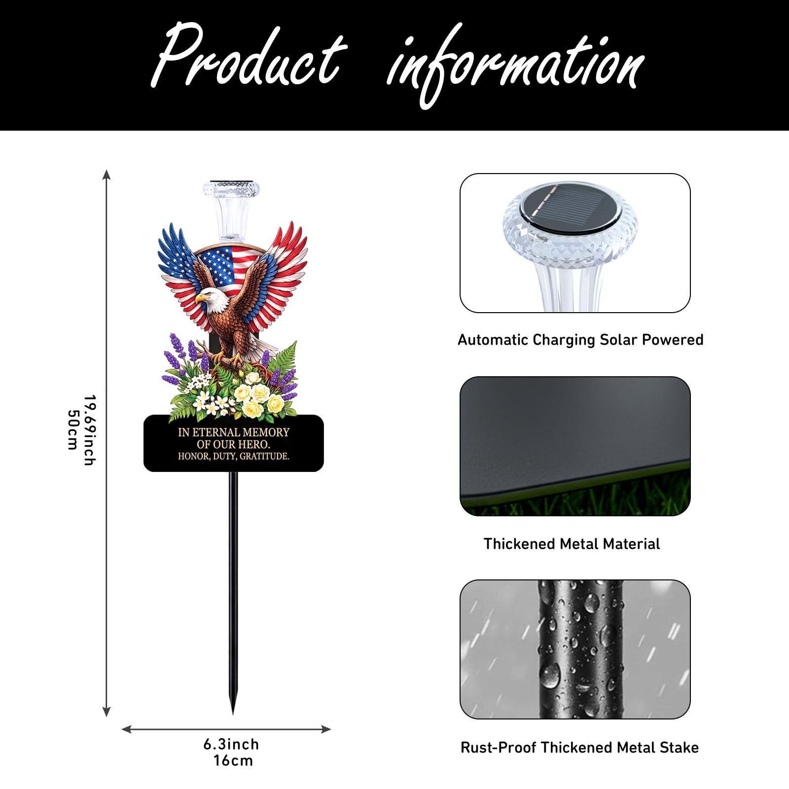 20″ Solar Eagle Memorial Garden Stake – Patriotic American Flag Remembrance L…