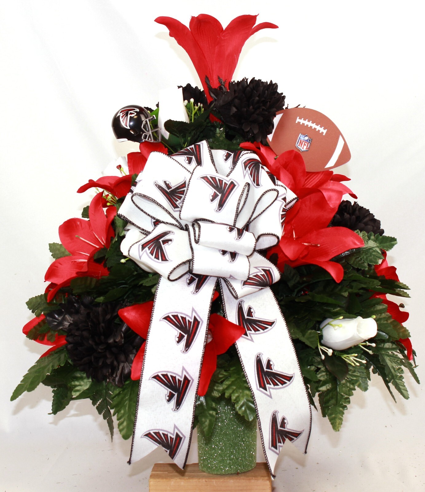 XL Handmade Atlanta Falcon Fan Cemetery Flower Vase Arrangement-grave decoration