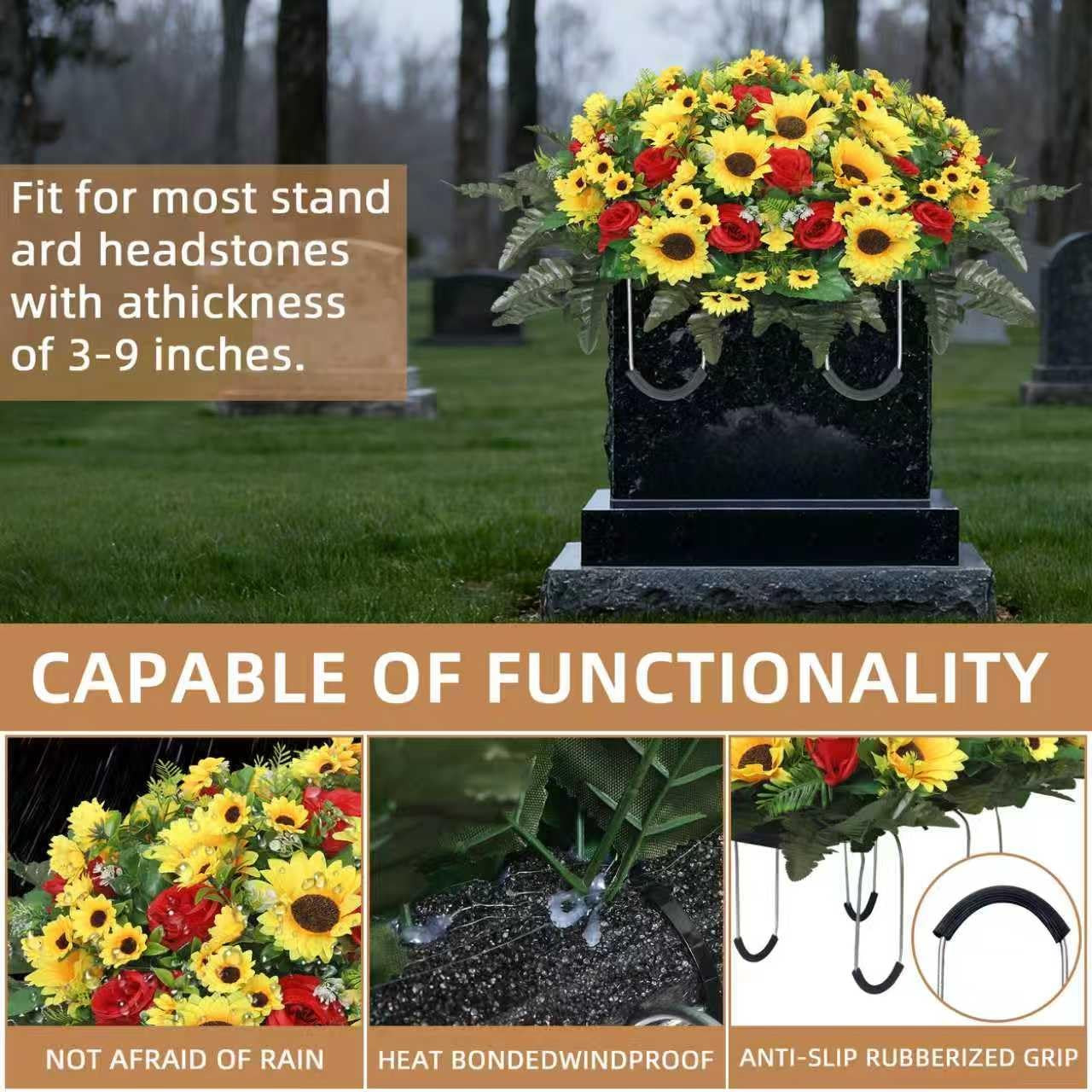Artificial Cemetery Flowers for Grave,Headstone Flower Saddle Silk Sunflowers Gr