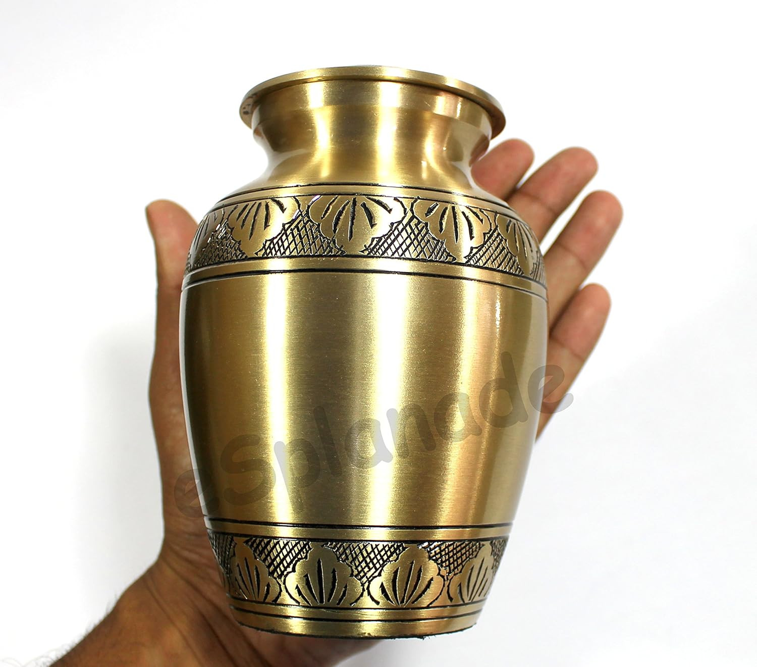 Brass Cremation Urn Memorial Jar Pot Container | Medium Size Urn for Funeral Ash