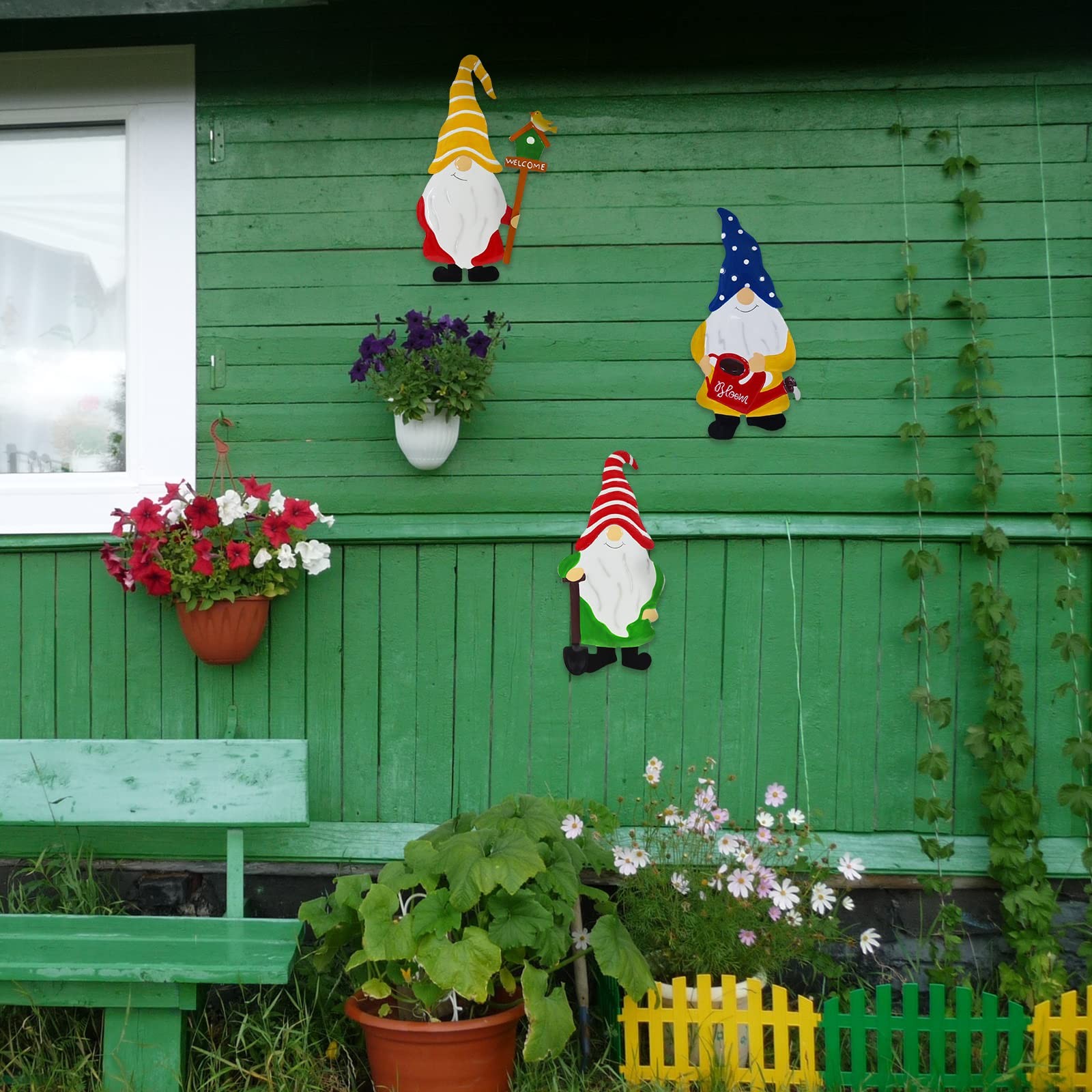 Garden Gnomes Decorative Stakes, 3-Piece Metal Silhouette Elf Decor