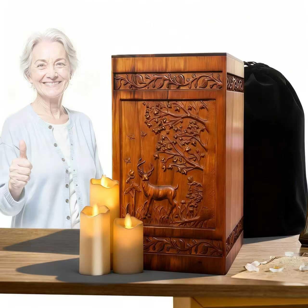 Wooden Urn for Ashes Adult Female,Decorative Burial Funeral Memorial Urn, Bur…