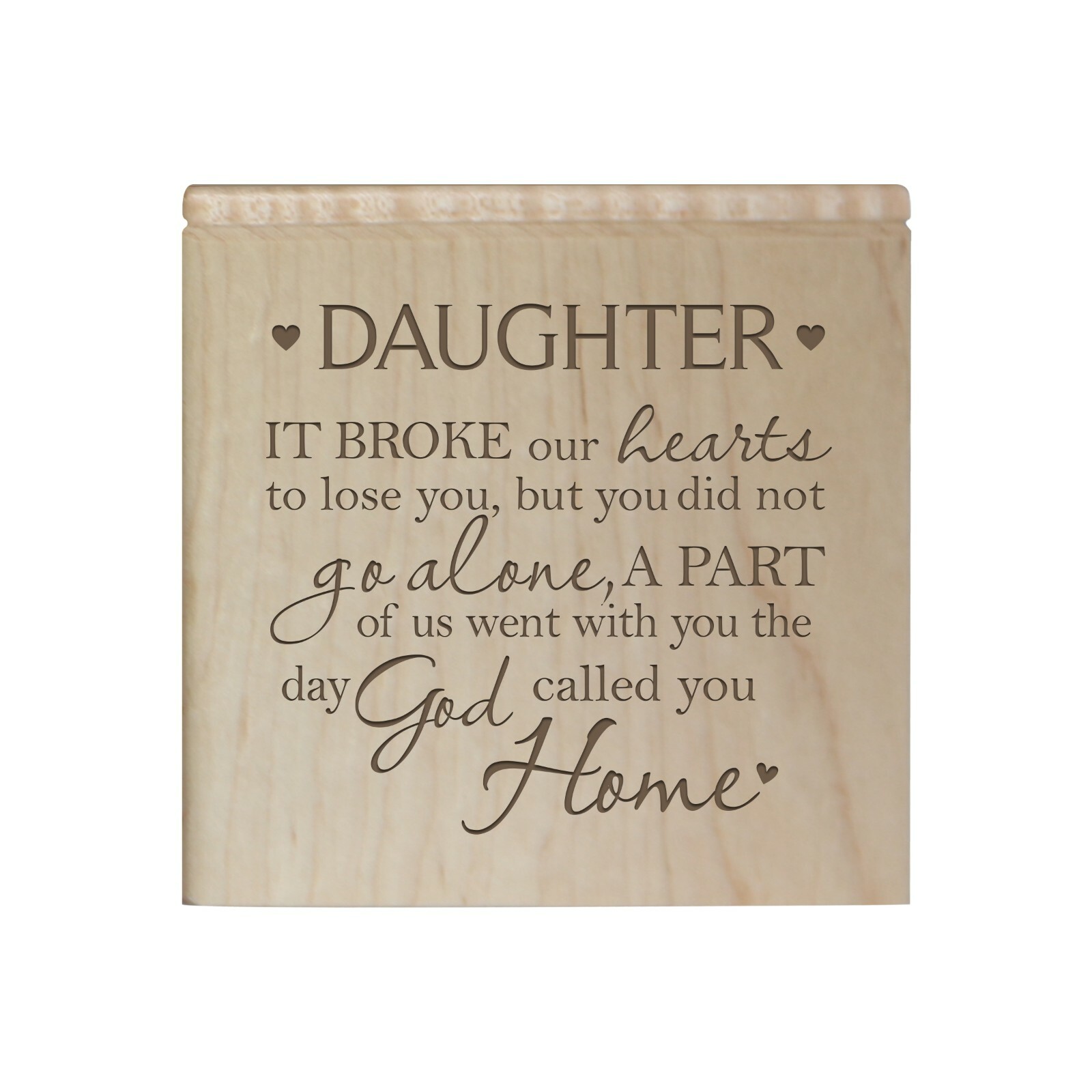 Modern Engraved Funeral Keepsake Urn Box for Human Ashes 4.5″ Daughter It Broke