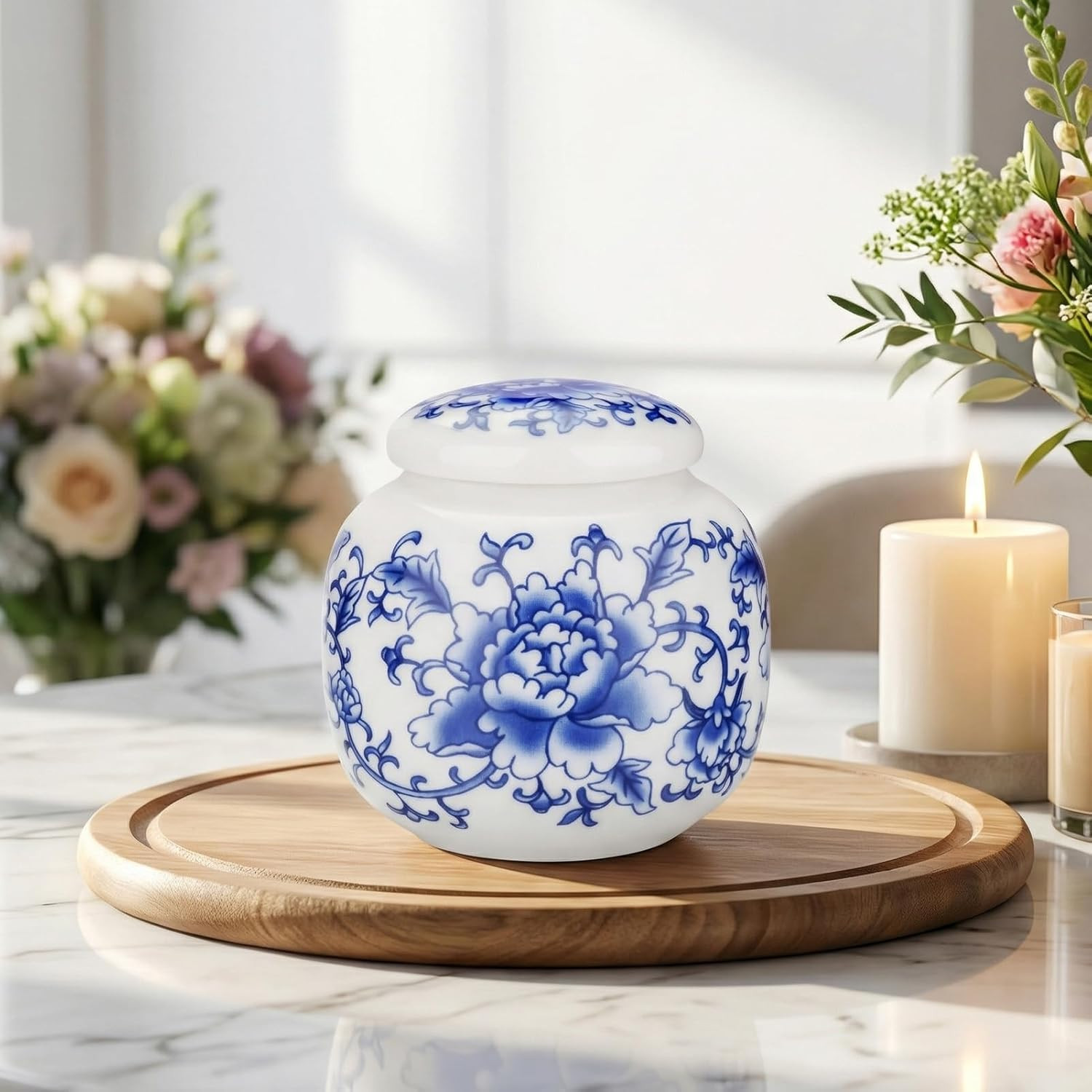 Small Urns for Human Ashes, 2.44 Inches Qinghua Porcelain Mini Urns for Human As