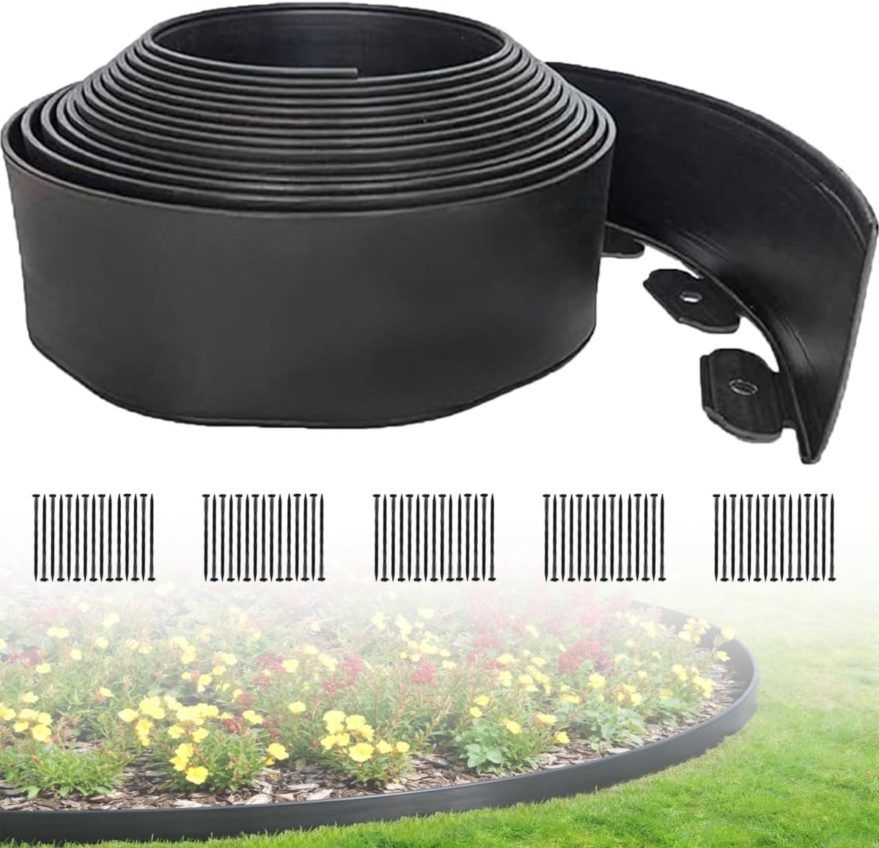 98FT Landscape Edging 3 Inch Garden Edging Border W/ 150 Spikes Flexible Lawn