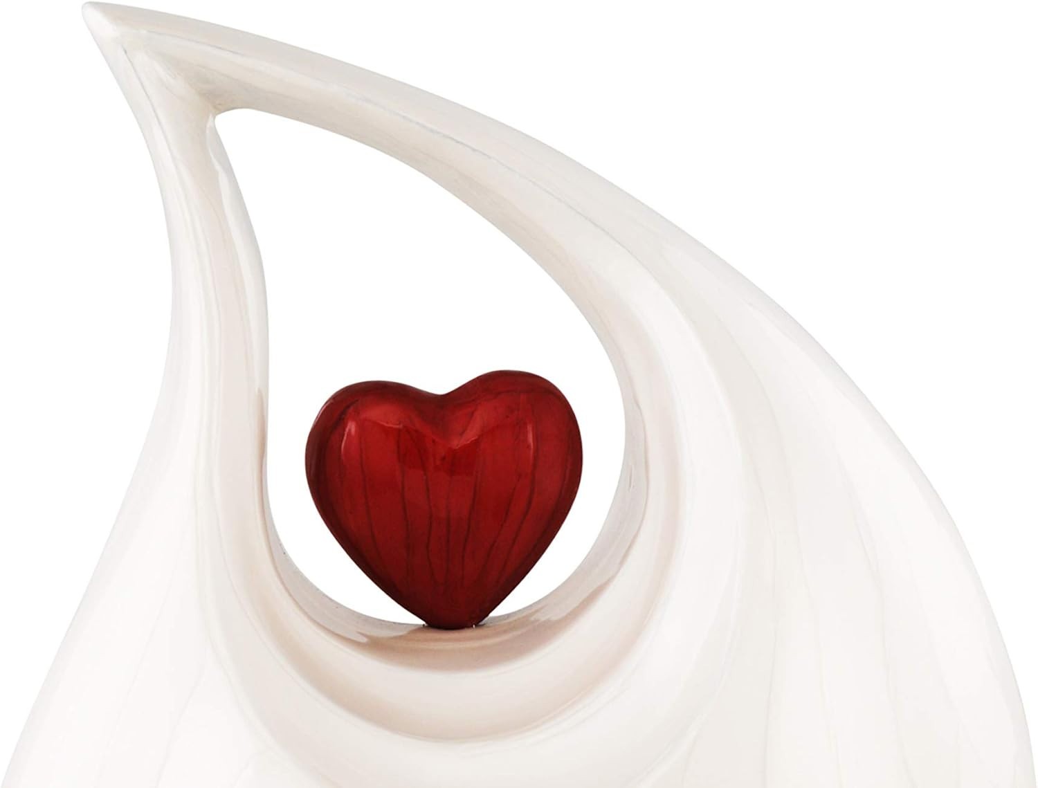 Heart of Love Cremation Urn for Adult Human Ashes, 12in, White With Red Heart