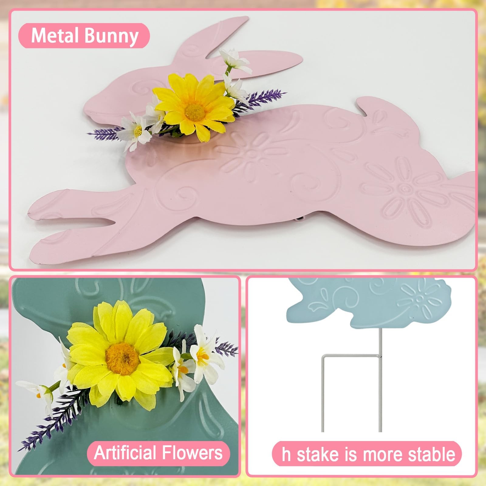 Easter Bunny Yard Sign Stakes 3 Pack Outdoor Garden Decorations
