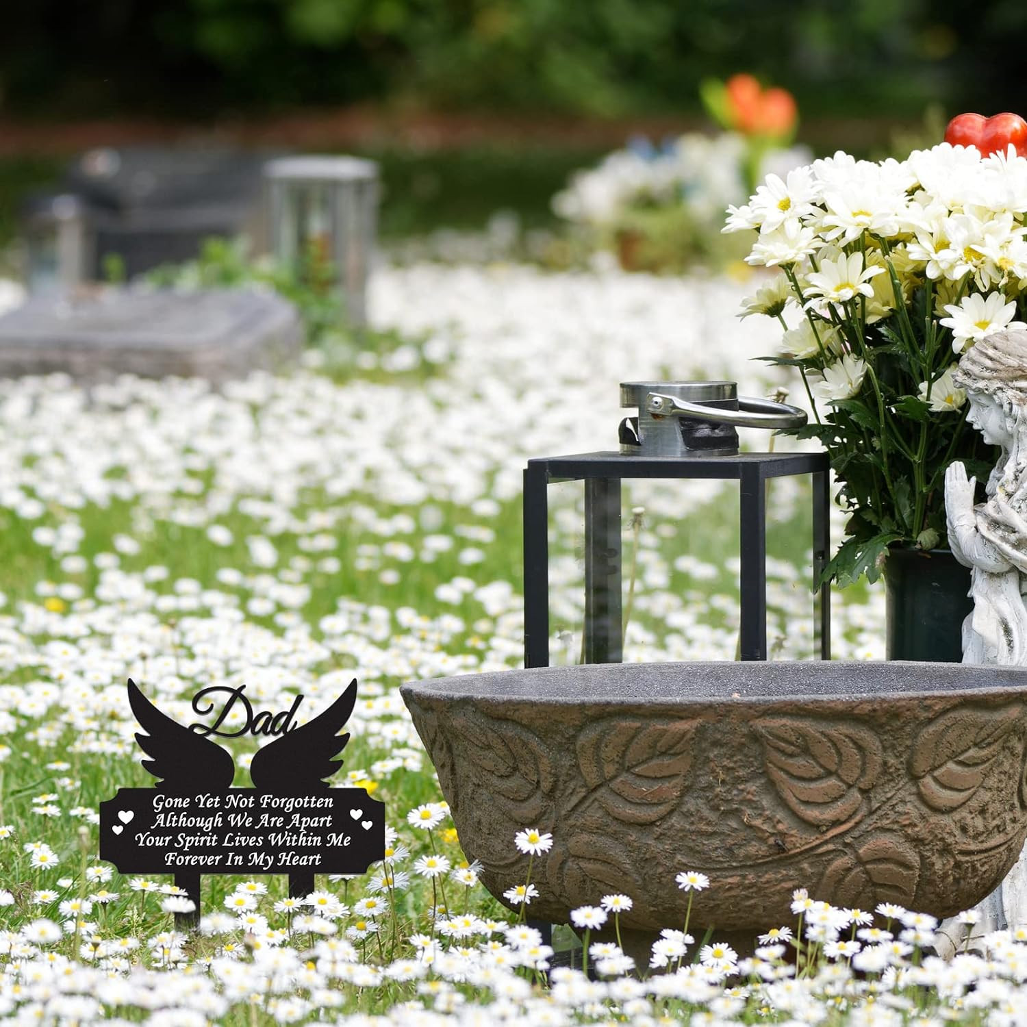 Buryeah Memorial Stakes Grave Decorations for Cemetery Metal Memorial Grave Mark