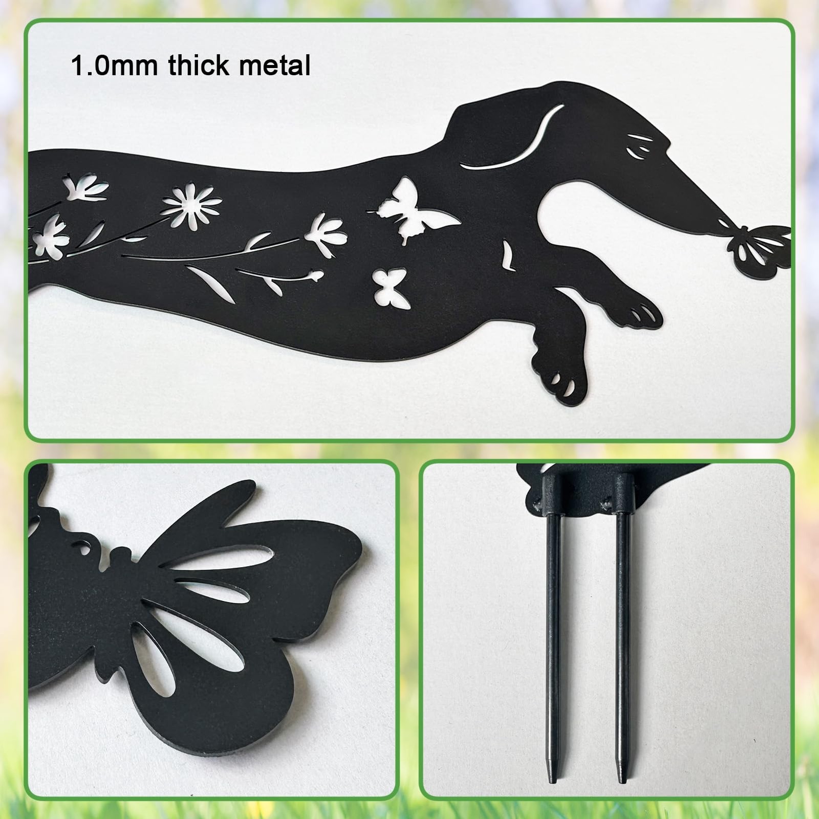 Pack 2 Dog Metal Garden Decor for Outside,Dachshund Silhouette Garden Stakes,…