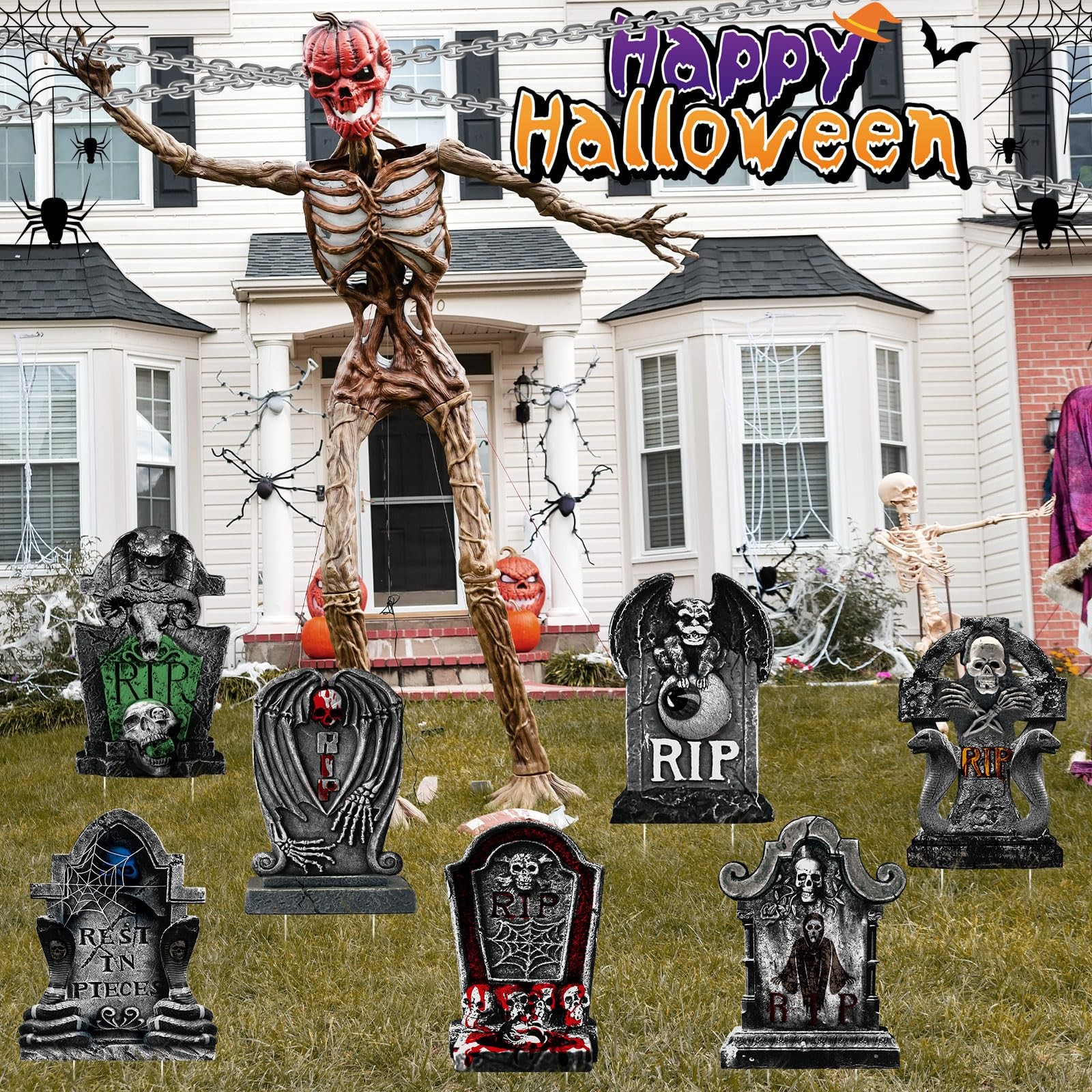 12 Pack 15″ Halloween Graveyard Tombstone Yard Sign Halloween Decorations Out…
