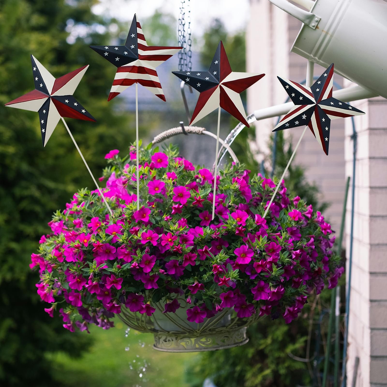 Metal Garden Stake Set of 4 Patriotic Decor Yard Stakes 4th of July Lawn Art …