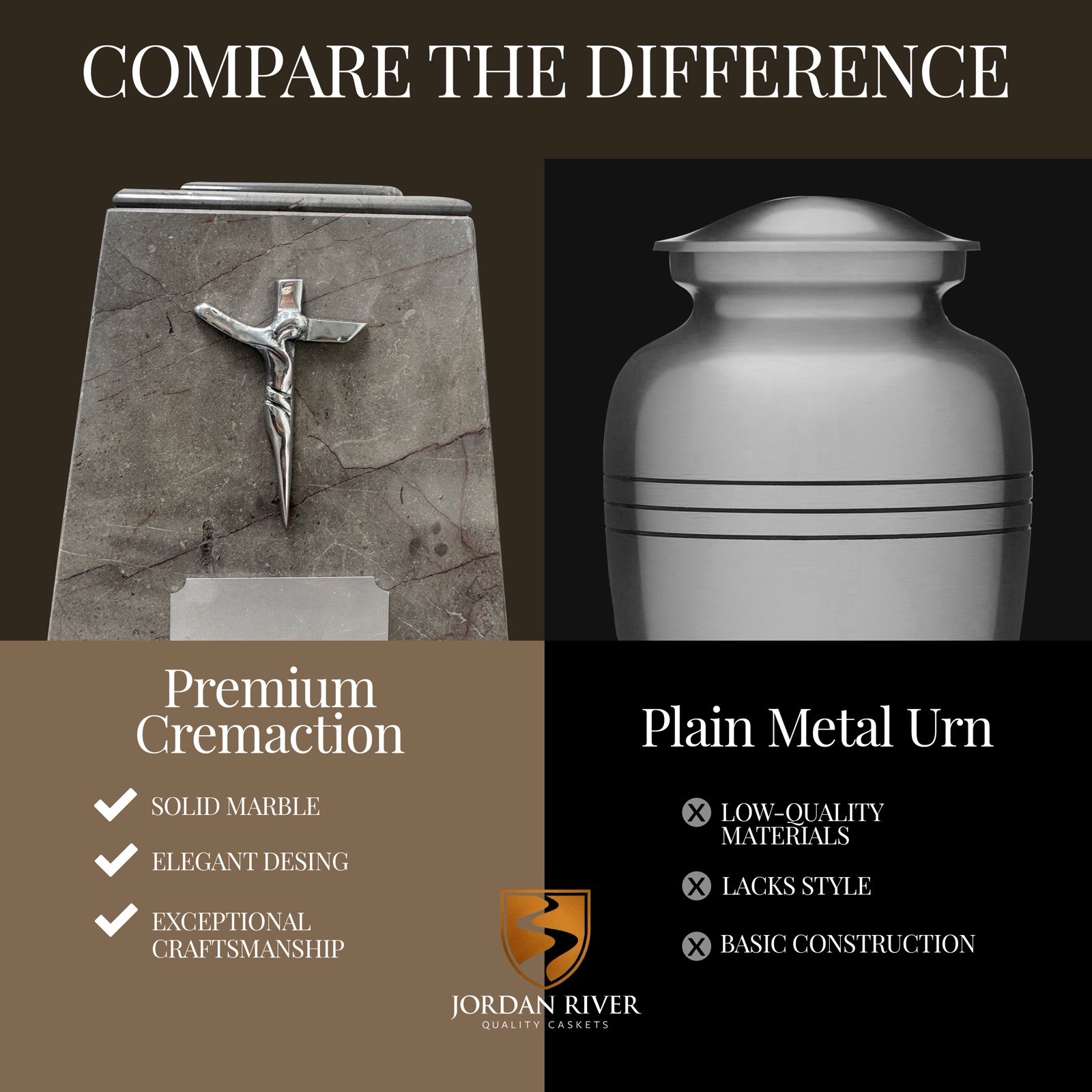 Marble Cremation Urn with Metal Cross — Elegant Design, Ash Urn