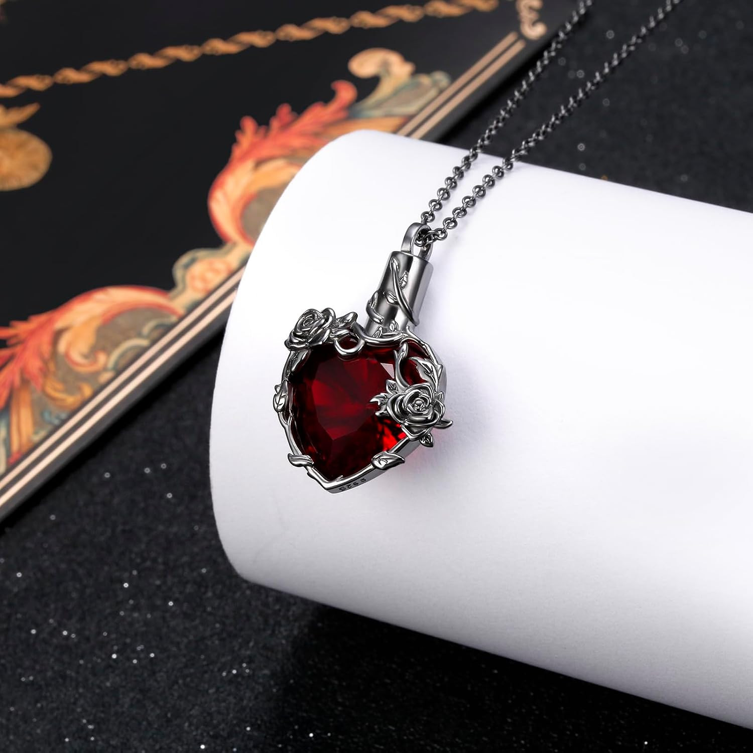 925 Sterling Silver Heart Cremation Jewelry Rose Flower Urn Necklaces for Ashes