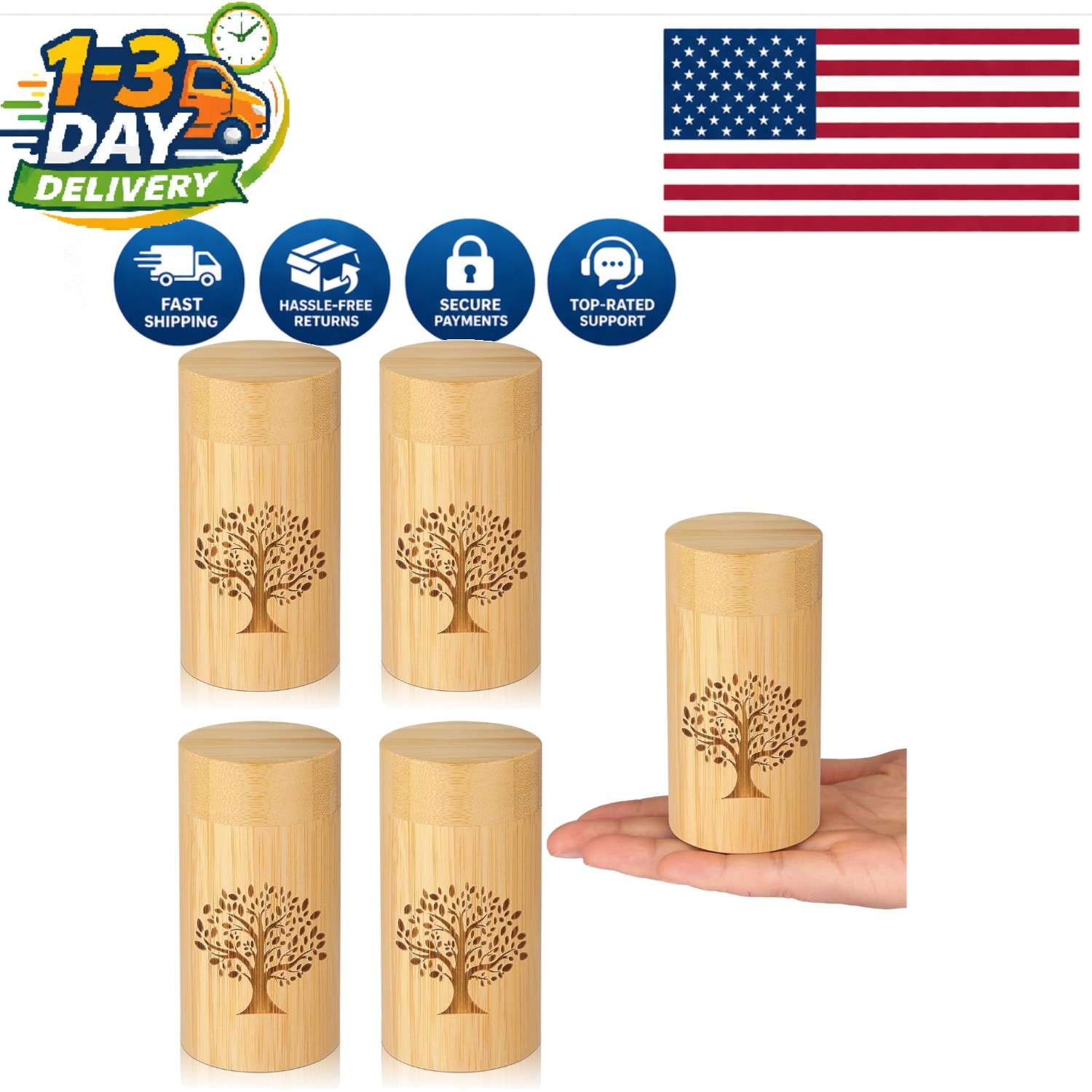 Keepsake Cremation Urns with Tree of Life – Handcrafted Bamboo, 7.5 Cubic Inches