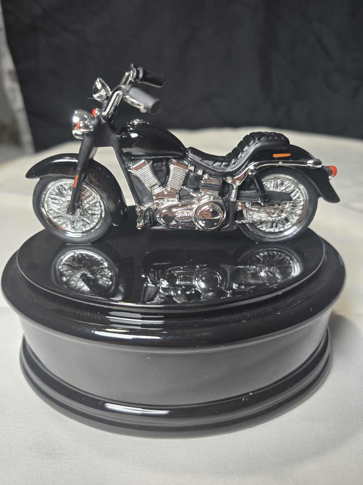 SMALL MOTORCYCLE HUMAN CREMATION URN BLACK CHROME 7 1/2 W X 5 1/4 H X 7 3/4 D