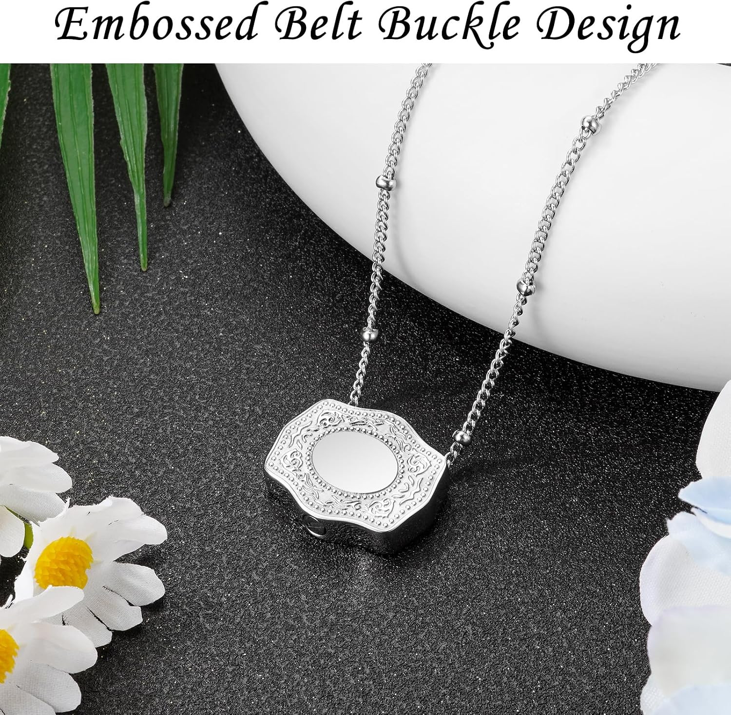 Cremation Jewelry Belt Buckle Urn Ashes Necklace for Women Men Stainless Steel M