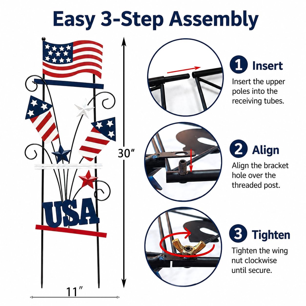 WKHOMEDECO 4th of July Decorations Outdoor, 30 Inch Metal Patriotic Garden St…