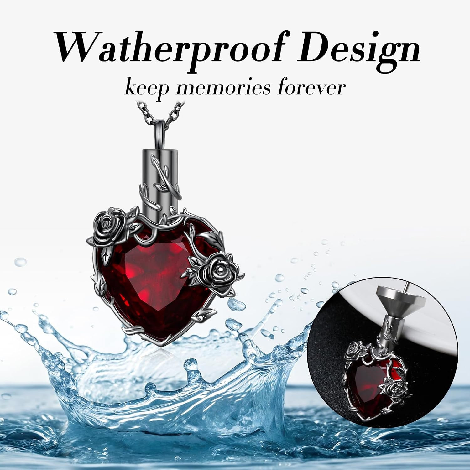 925 Sterling Silver Heart Cremation Jewelry Rose Flower Urn Necklaces for Ashes