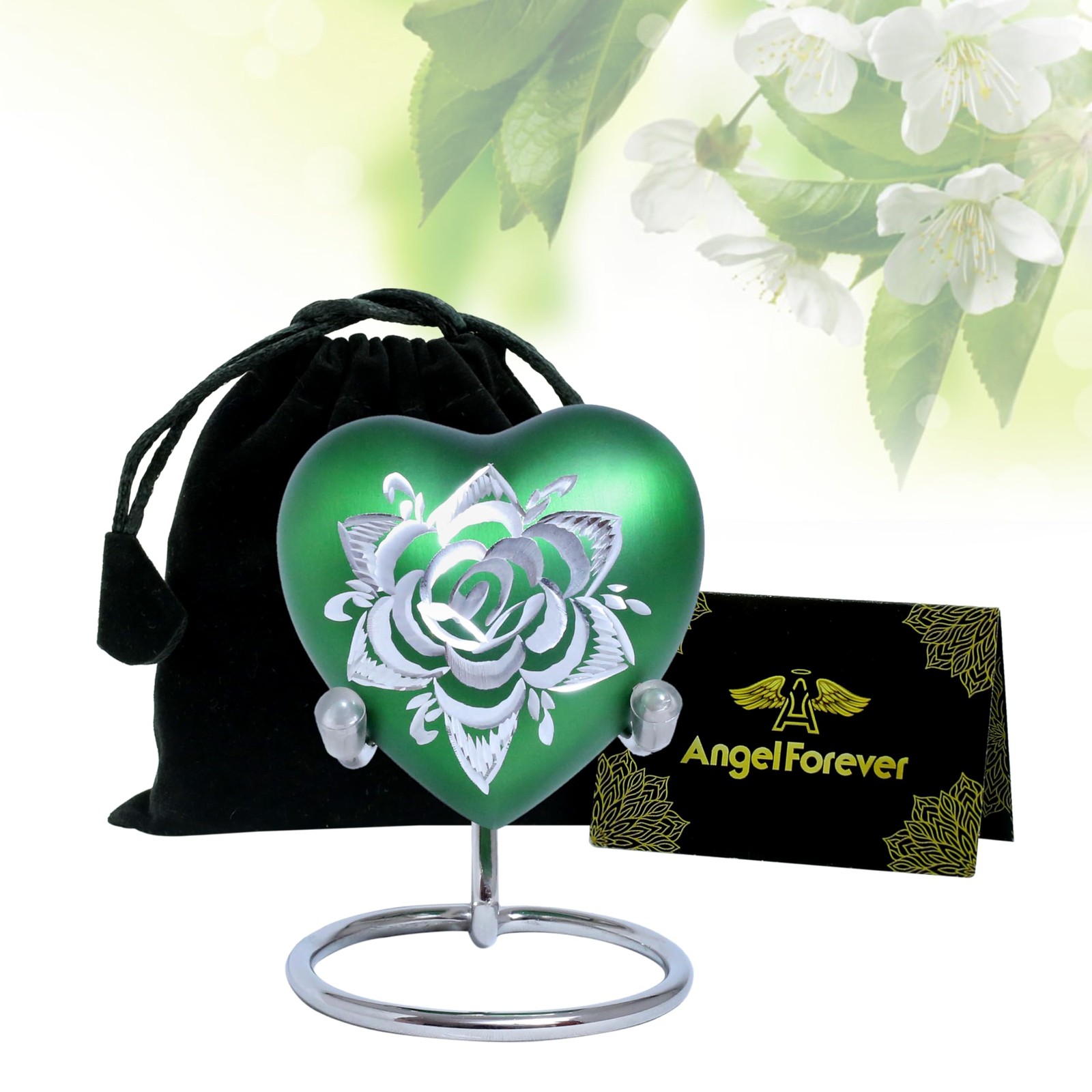 Rose Heart Keepsake Urn for Human Ashes Floral Mini Memorial Urn with Stand &…