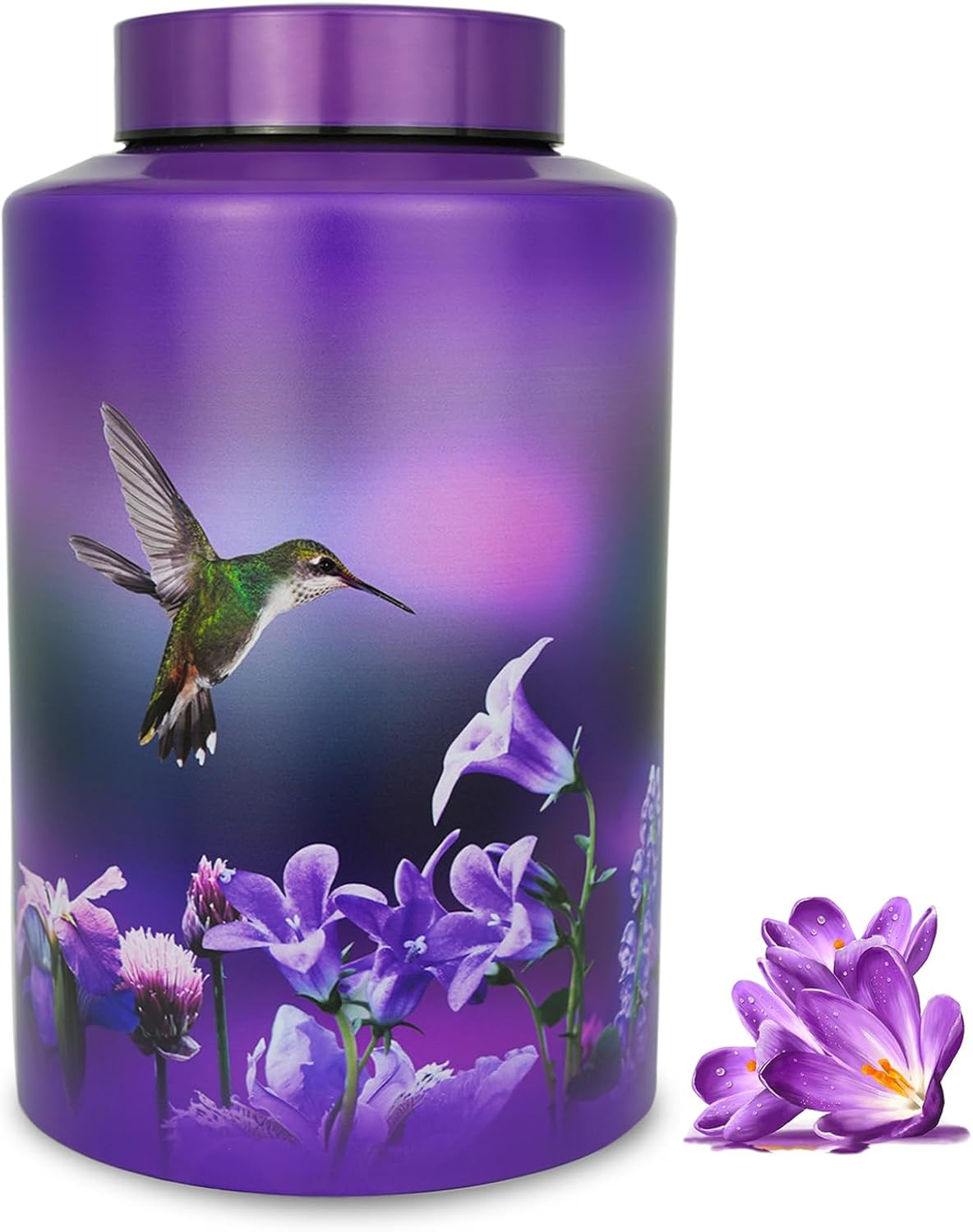 Purple Metal Cremation Urn for Adult Human Ashes Large 220 lbs Hummingbird