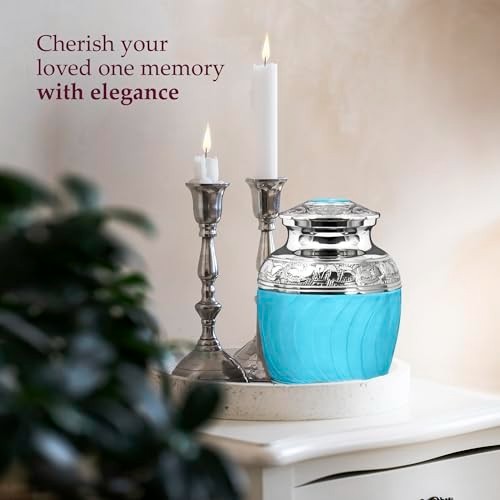 Cremation Urn Human Ashes 40lb Capacity 6 Inch Light Blue Handcrafted