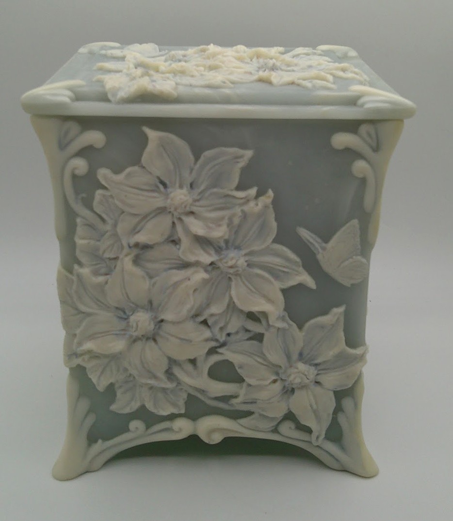 GORGEOUS Blue Ornate INCOLAY Cameo Relief Cremation Urn – “Butterfly Garden”