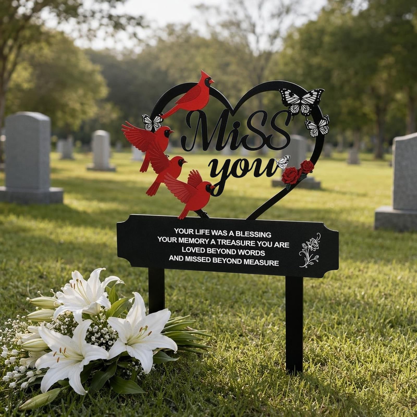 Cardinal Grave Decorations for Cemetery in Memory of Loved Ones Metal Memoria…