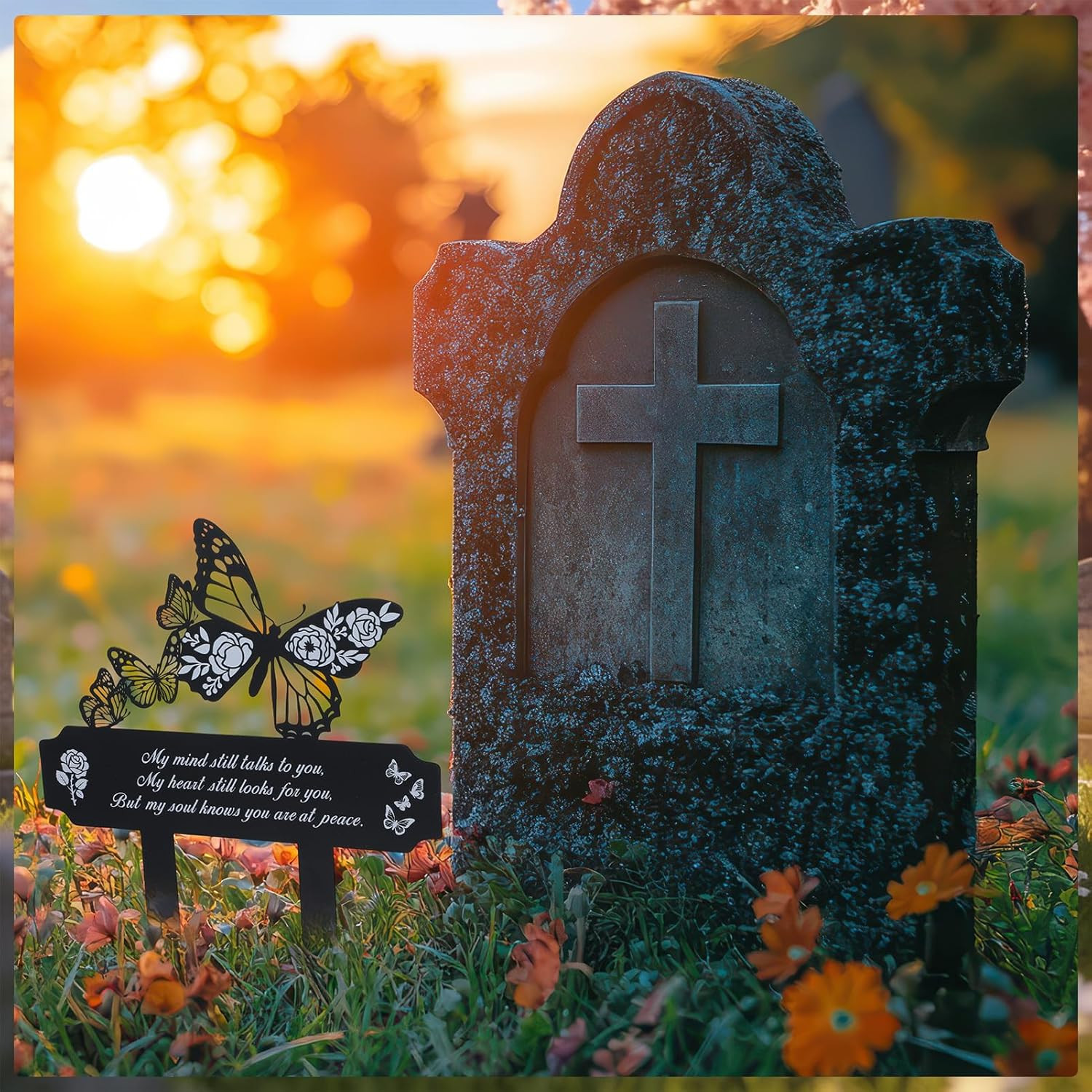 Memorial Grave Markers for Dad Mom,Butterfly Metal Grave Decorations for Cemeter