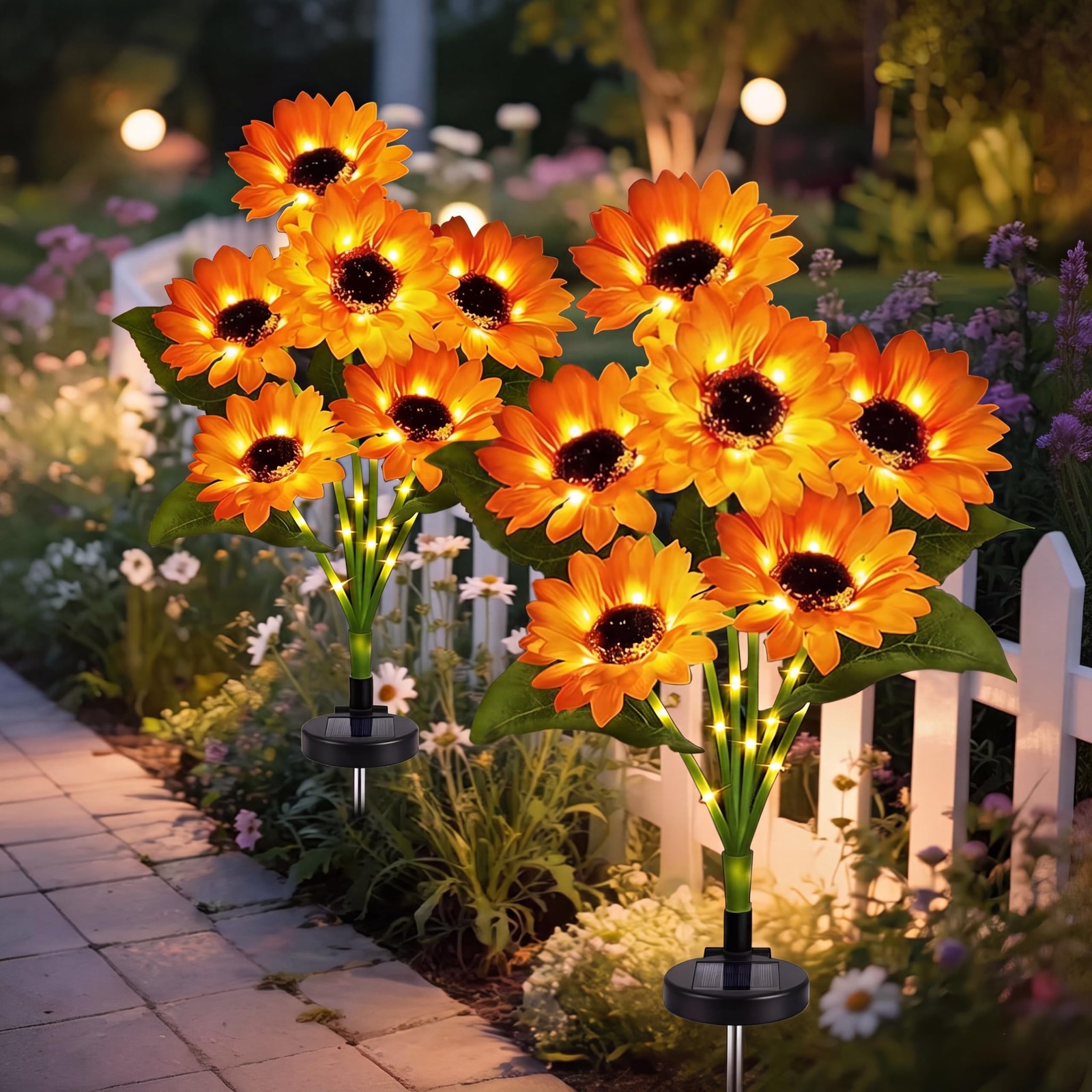 Solar Sunflower Lights Outdoor Waterproof Garden Yard Decor, 2 Pack with 12 L…