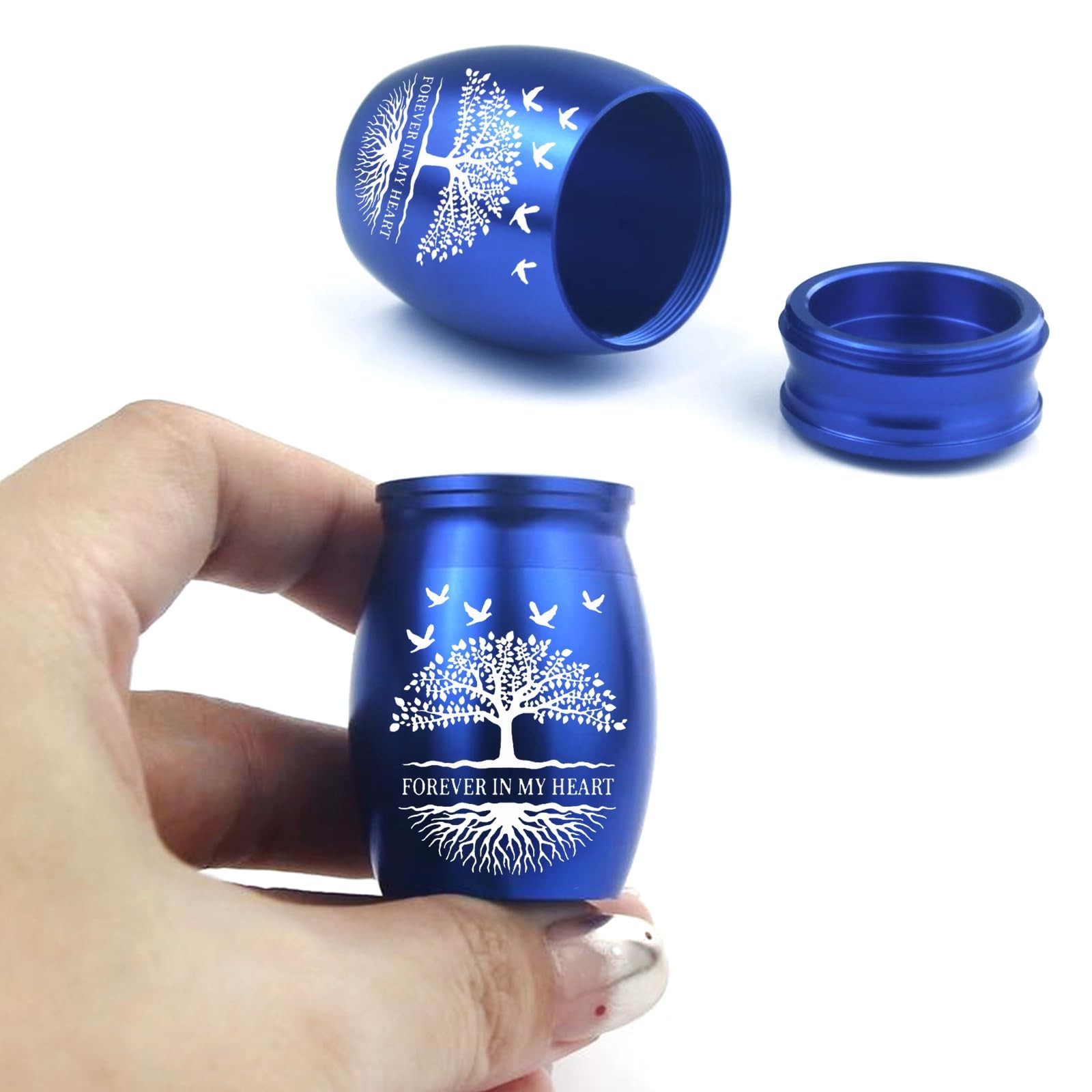 Keepsake Urn for Human Ashes – 4-Piece Set Blue/Purple/Silver/Black – Tree