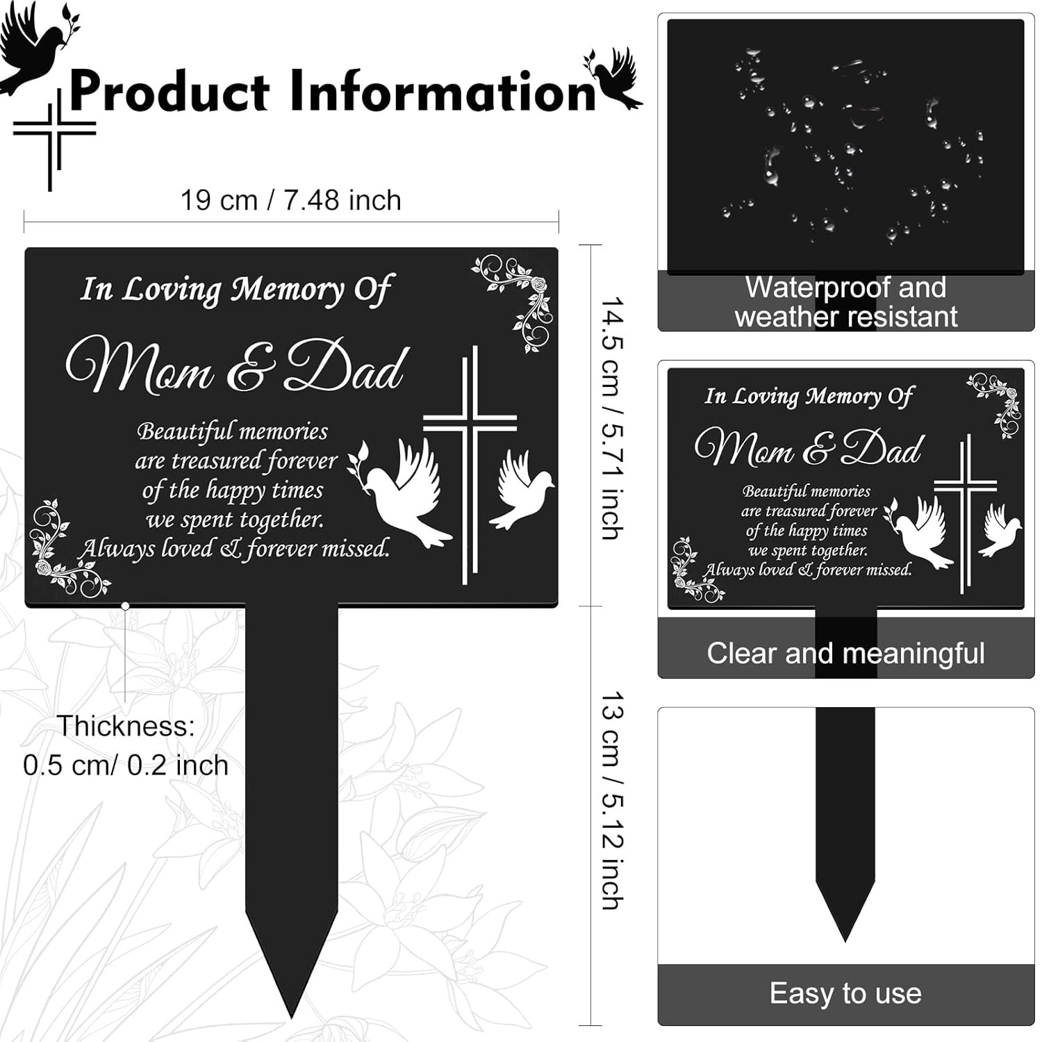 Cross Grave Marker Memorial Plaque Stake Waterproof Acrylic Cemetery Marker