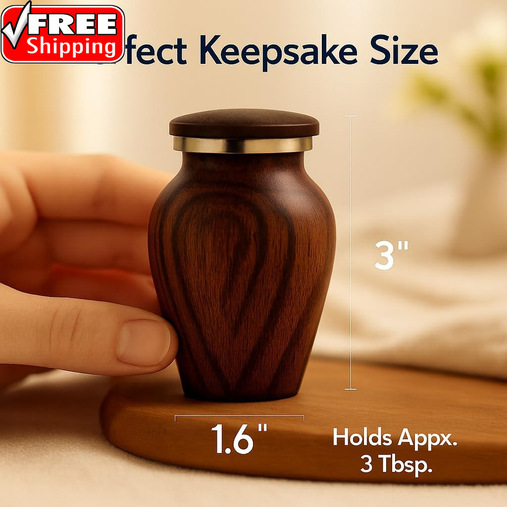 Small Keepsake Urn for Human Ashes – Cherry Wood Appearance Memorial – Handcraft