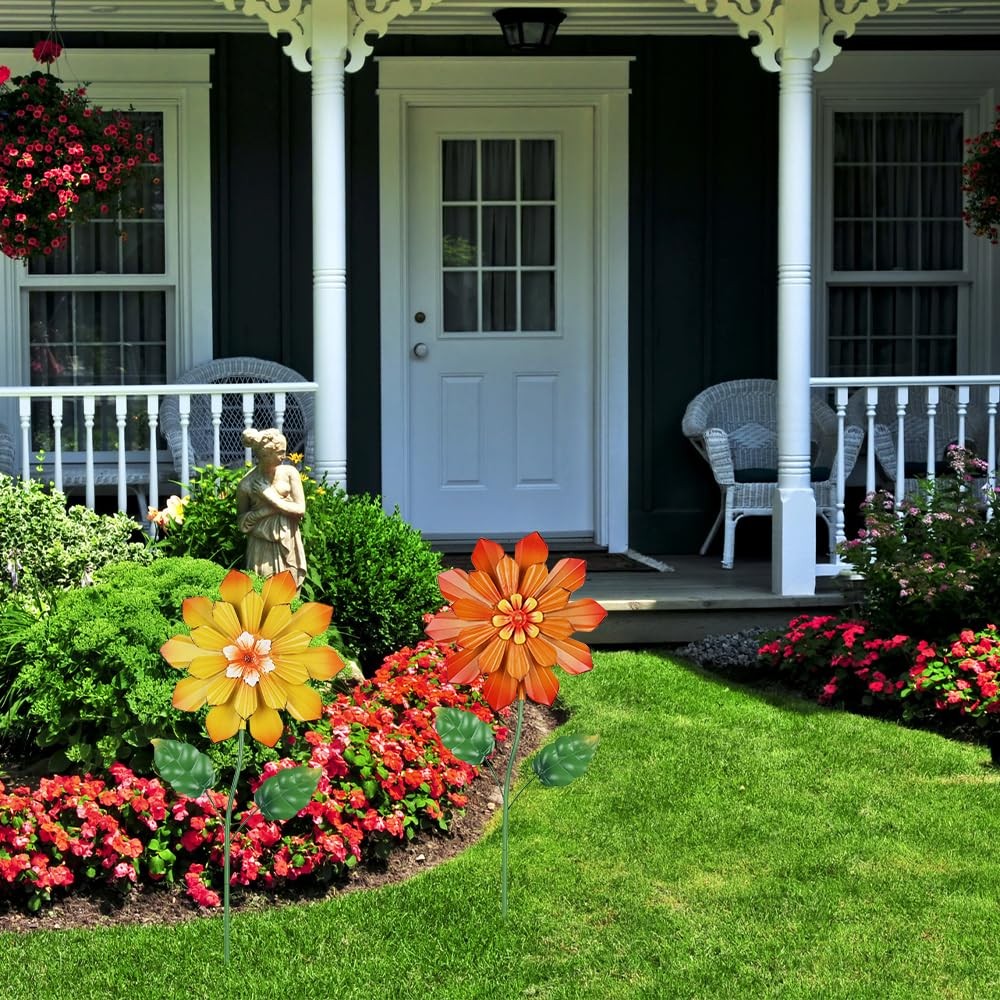 “Set of 2 Metal Flower Garden Stakes Outdoor Yard Art for Spring Decor”