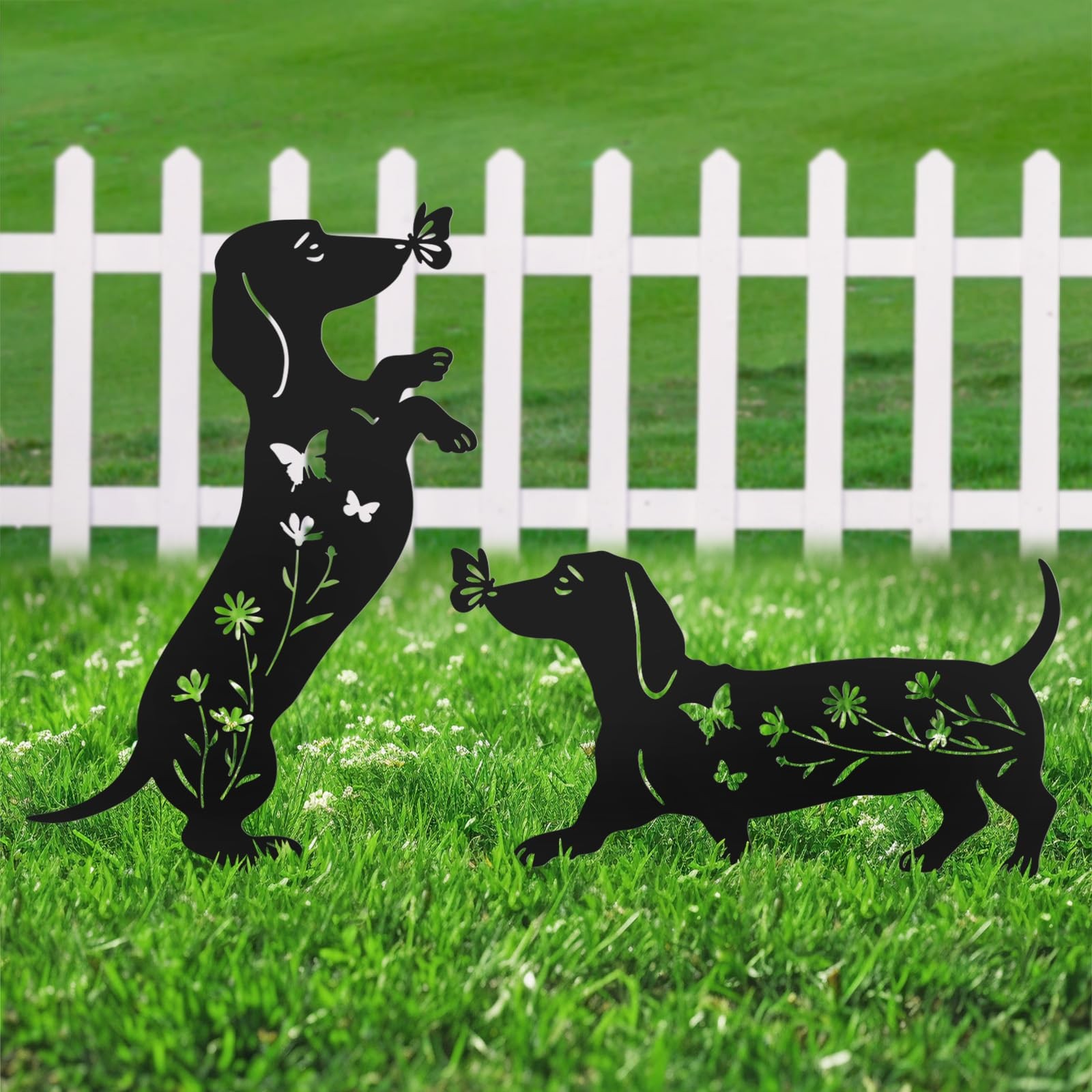 Set of 2 Metal Dog Garden Statues for Outside, Dachshund Metal Garden Decor f…