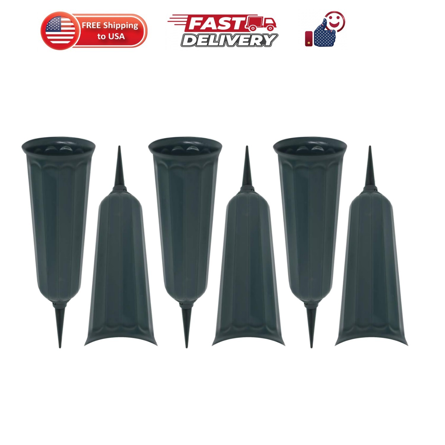 Memorial Floral Vase 7-Inch with 3 Inch Stakes 6 Pack | In Ground Cemetery Vases