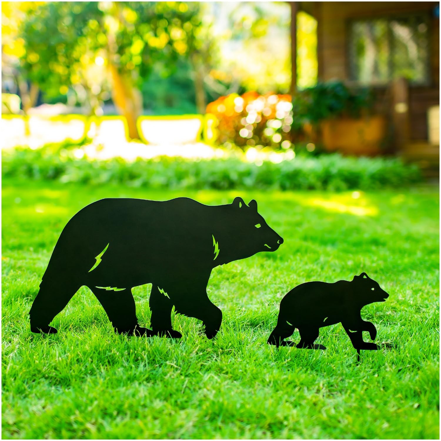 Bear Garden Stakes – Black Bear Silhouette Yard Art for Outdoor Decor
