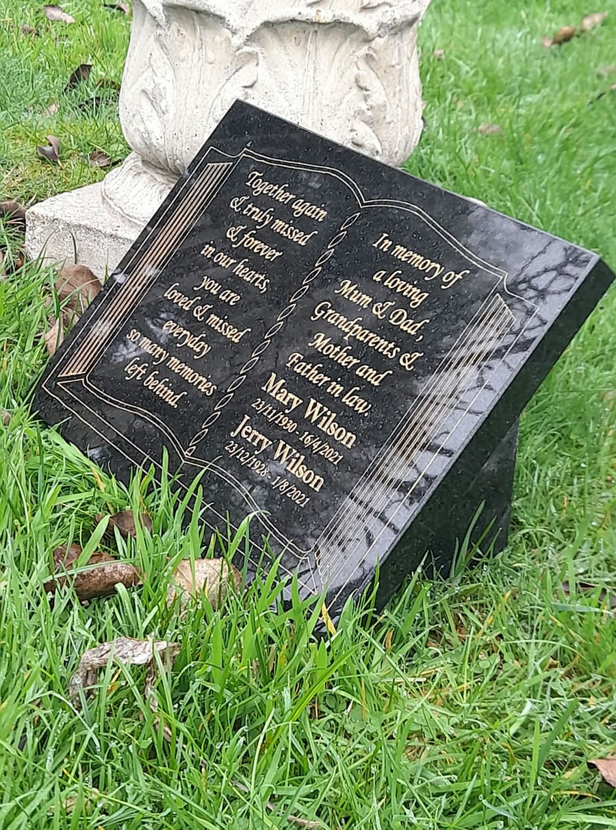 Personalised Granite Open Book Bible Memorial Slanted Grave Plaque Headstone