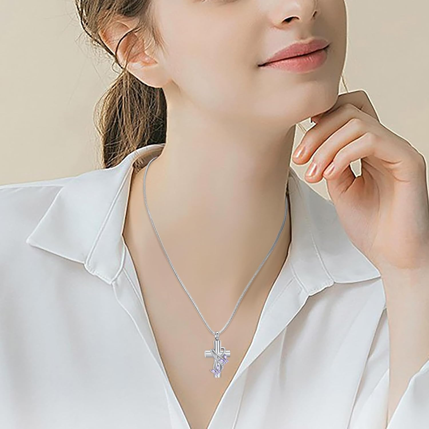 Butterfly Cross Urn Necklace for Ashes Men Women Cremation Jewelry Ashes Pendant