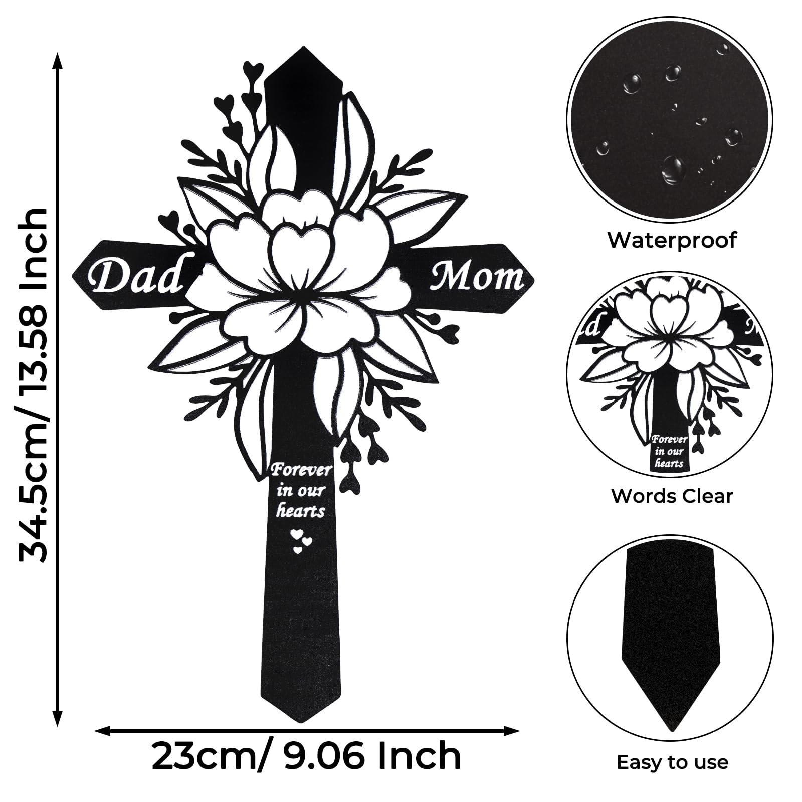 Fectzuea Metal Dad and Mom Memorial Grave Markers Flower Memorial Plaque Stak…