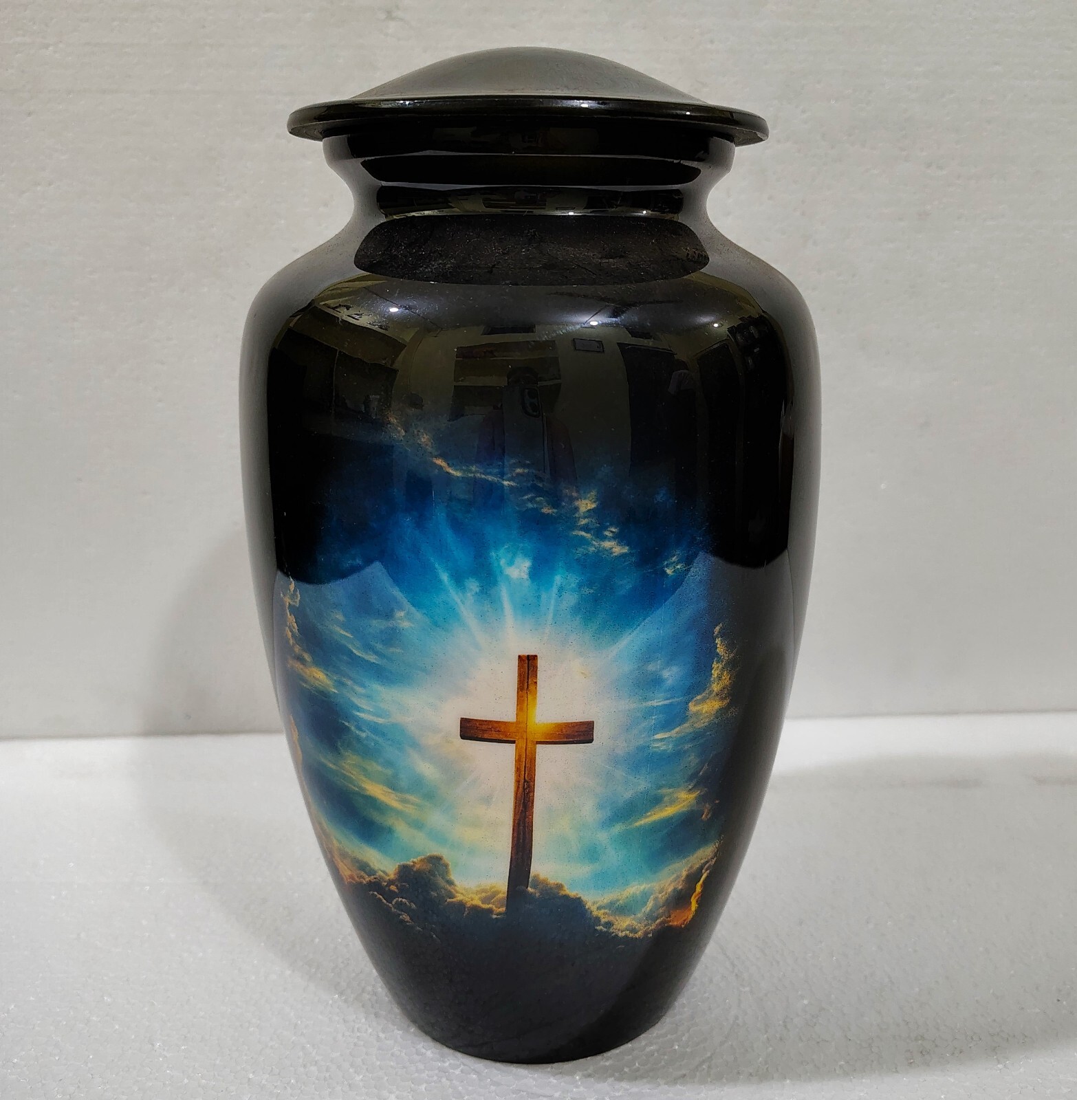 Christ Cross Peace Urn for Adult Human Ashes Urns in Velvet Bag 10″ Keepsake