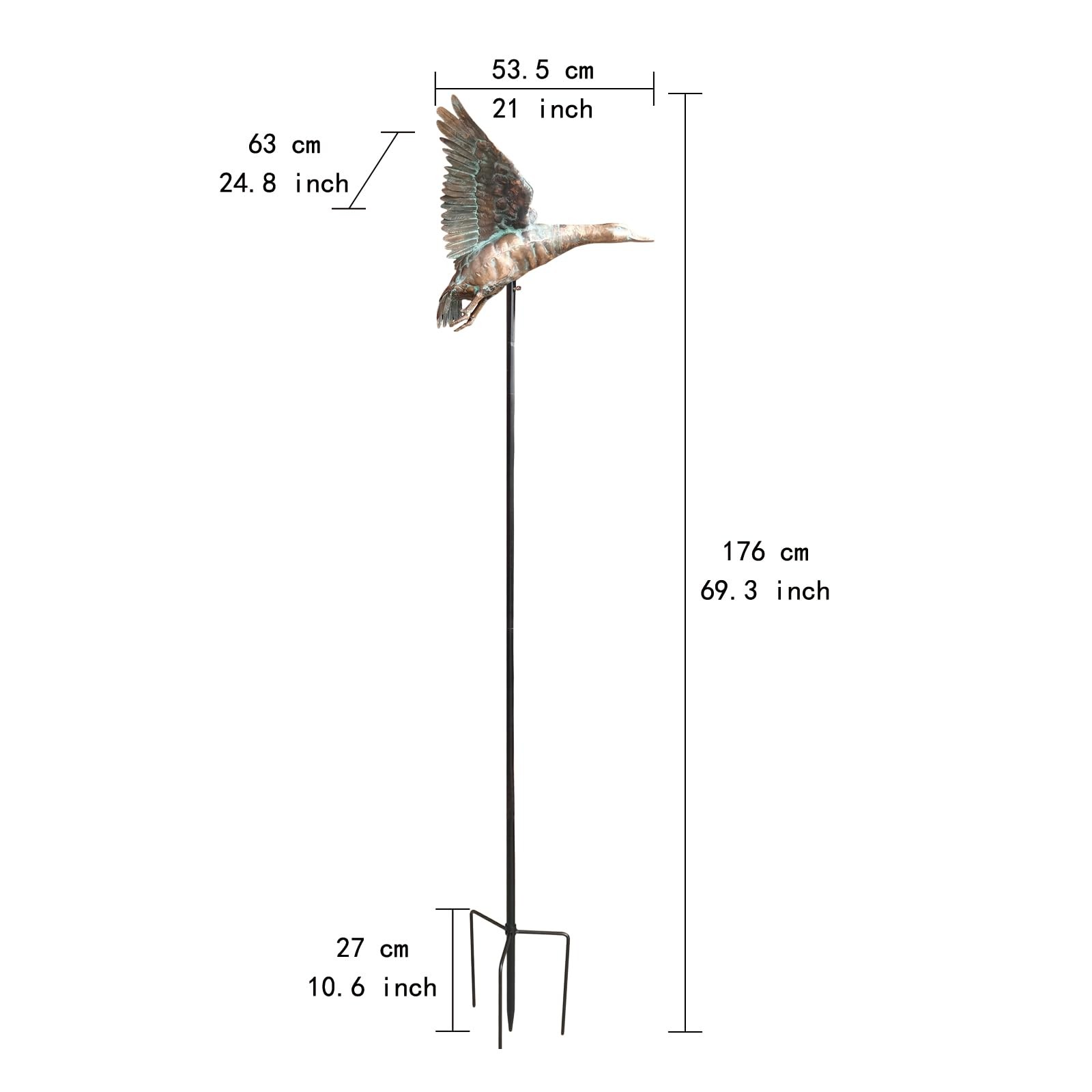 Mallard Duck Decorative Garden Stakes Outside, 69″ Antique Copper Flying Duck…