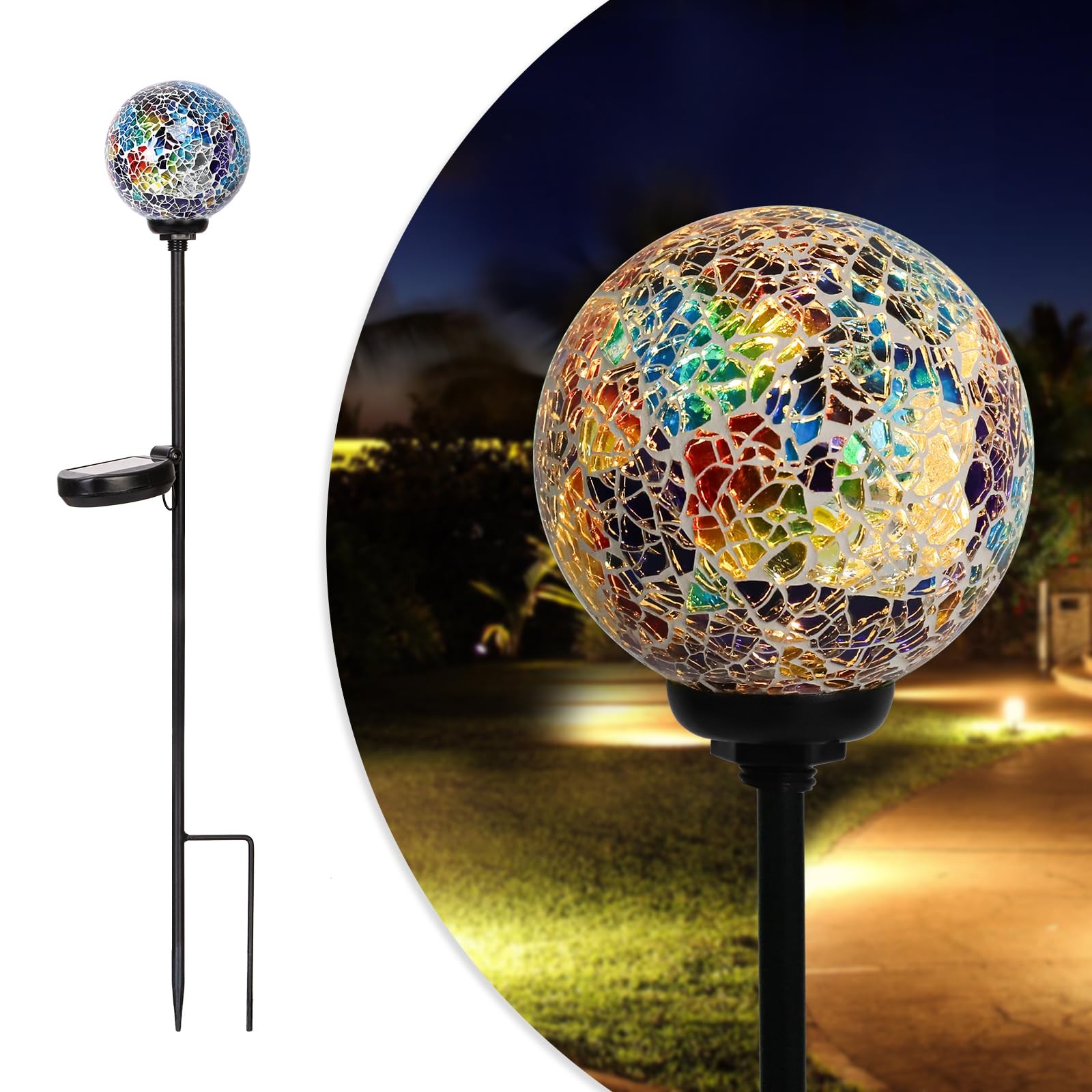 Solar Garden Lights Outdoor Decorative Solar Gazing Ball Mosaic Garden Stake…