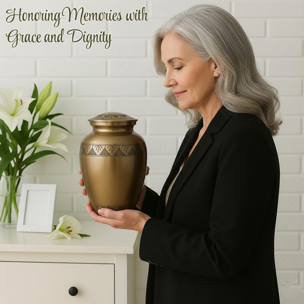 Large Solid Brass Cremation Urn for Human Ashes Handcrafted Funeral Memorial Urn