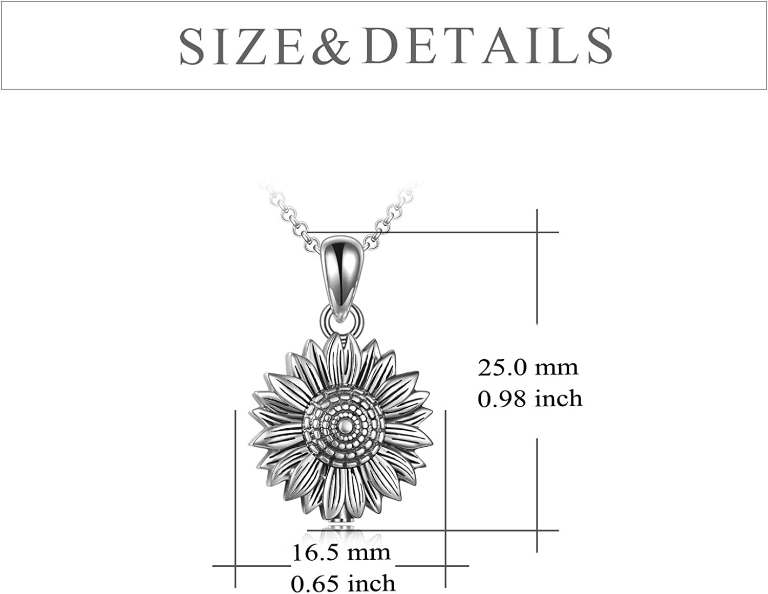 Sterling Silver Sunflower Urn Necklace for Ashes Rose Flower Cremation Jewelry f