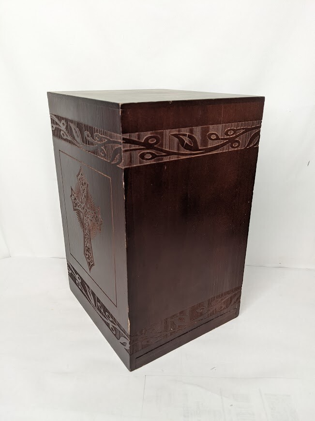 READ DESC* Cremation Urns for Human Ashes Adult Unisex Wooden Carved Cross Box